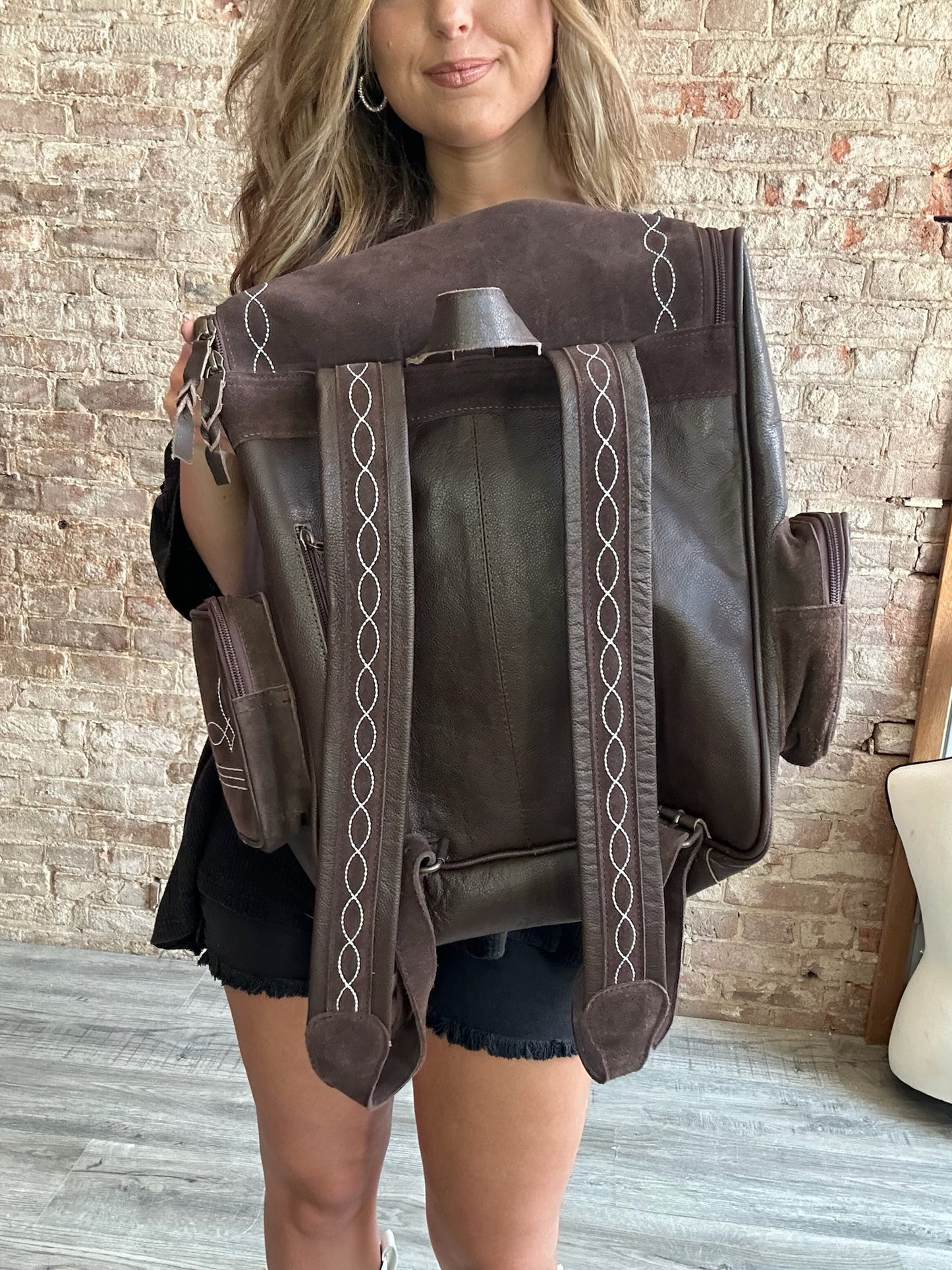 Boot Stitch Genuine Leather Back Pack ~ Large