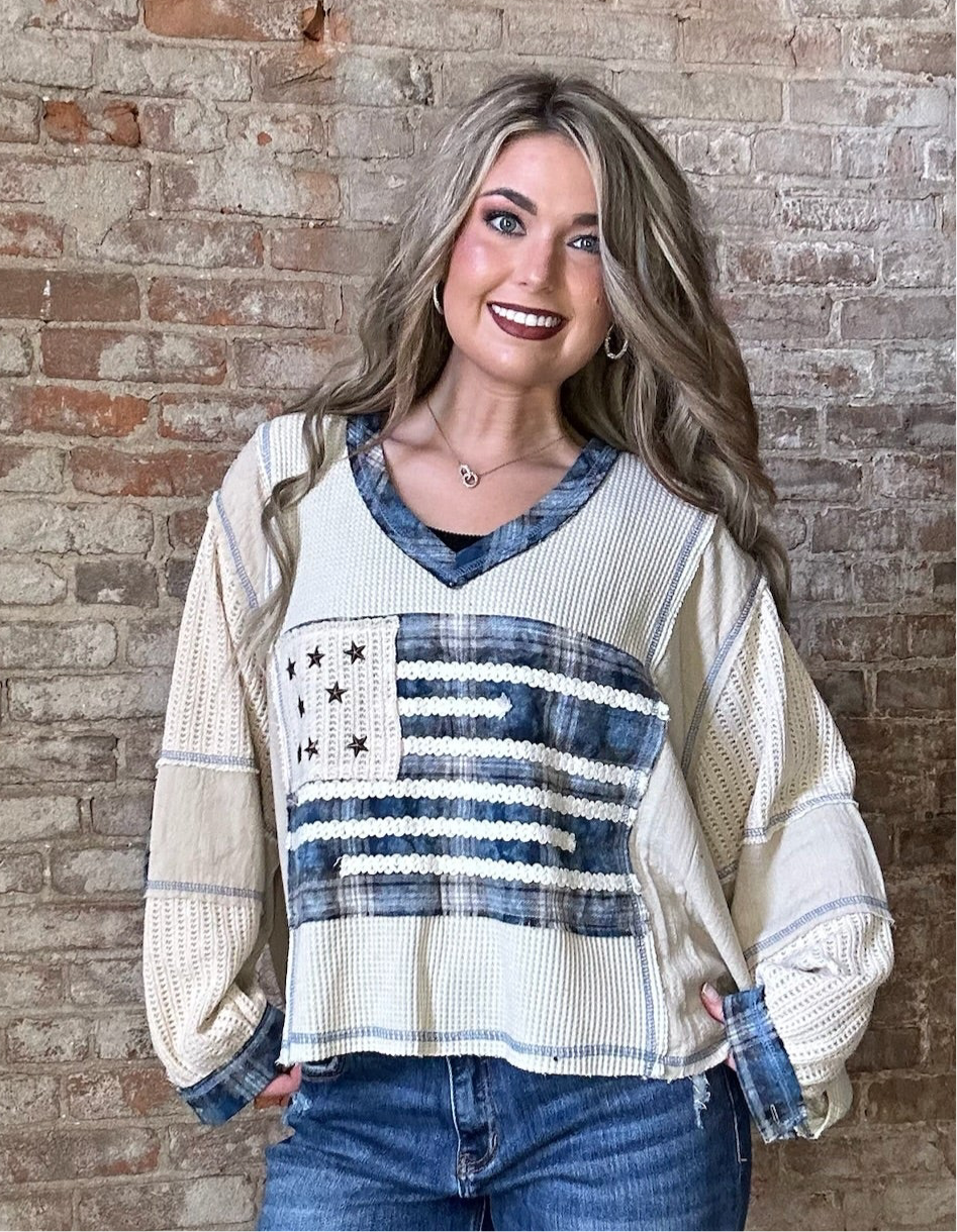 American Flag Thermal Shirt ~ Blue