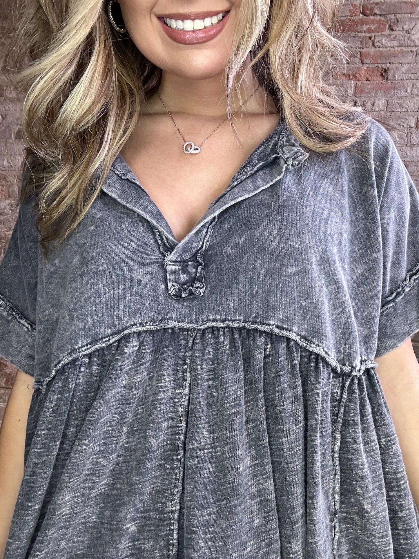 Mineral Washed Boho Flowy Tunic ~ Black