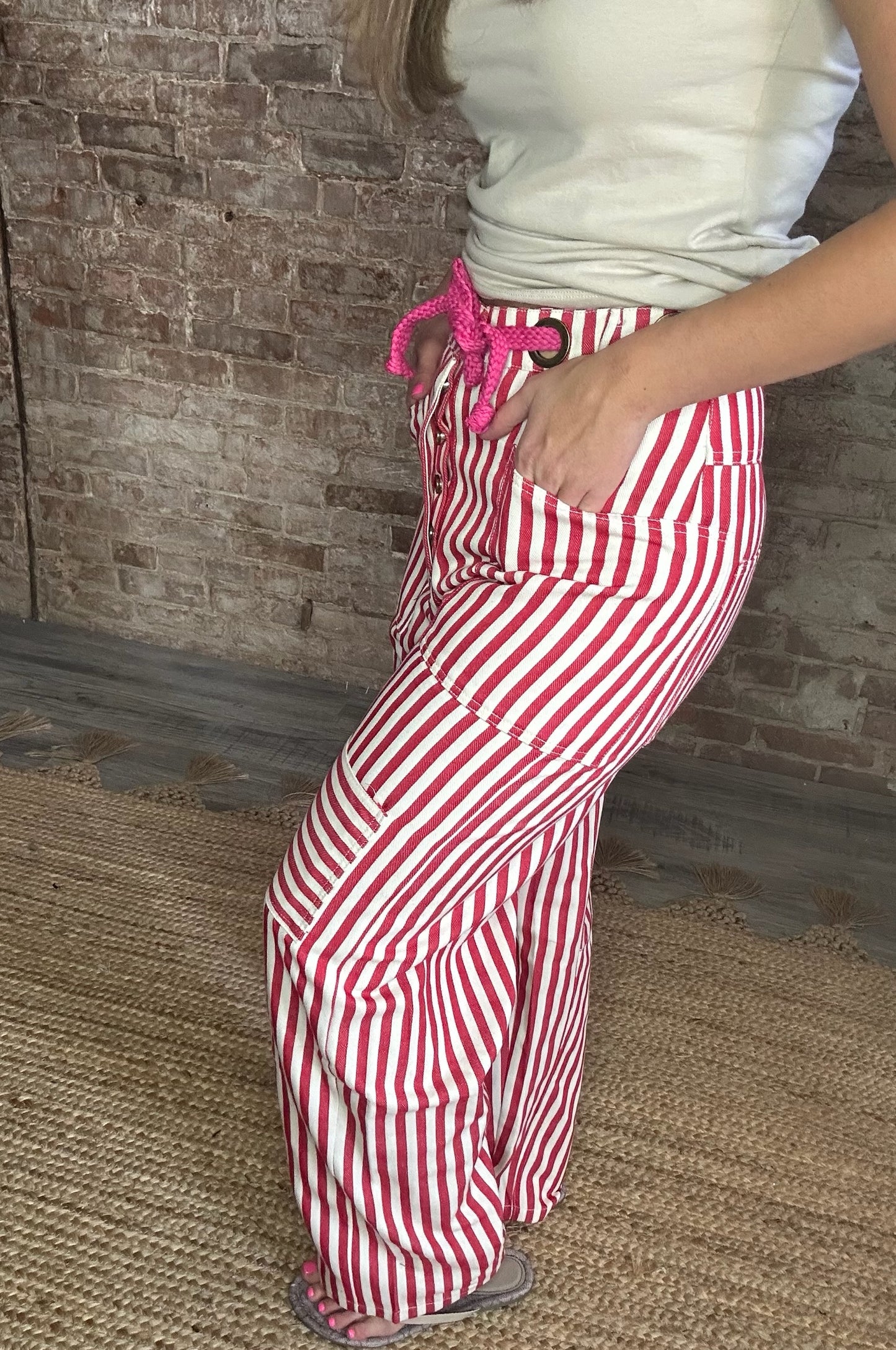 Striped Denim Pants ~ Red