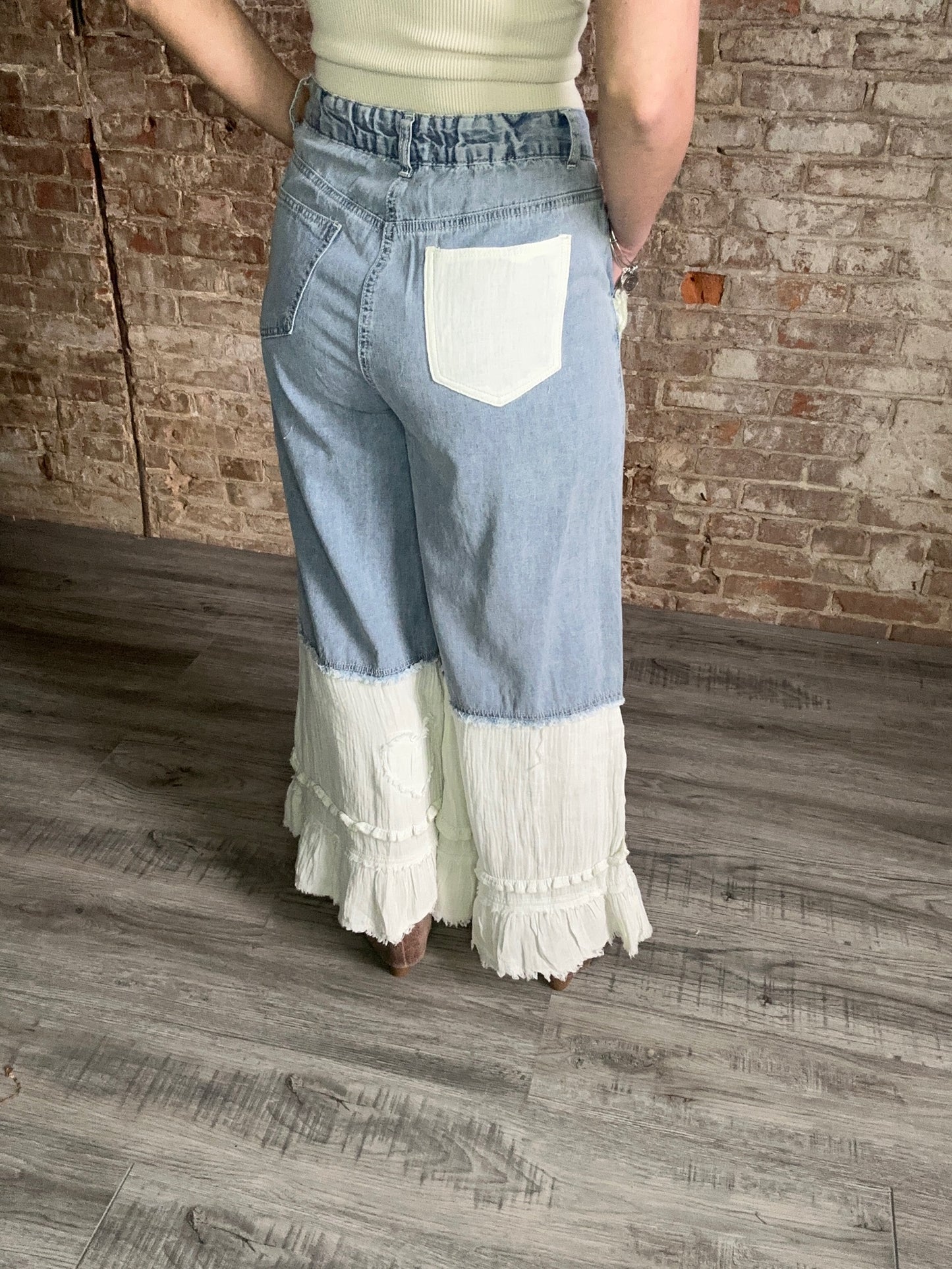 Vintage Washed Twill Wide Leg Jeans