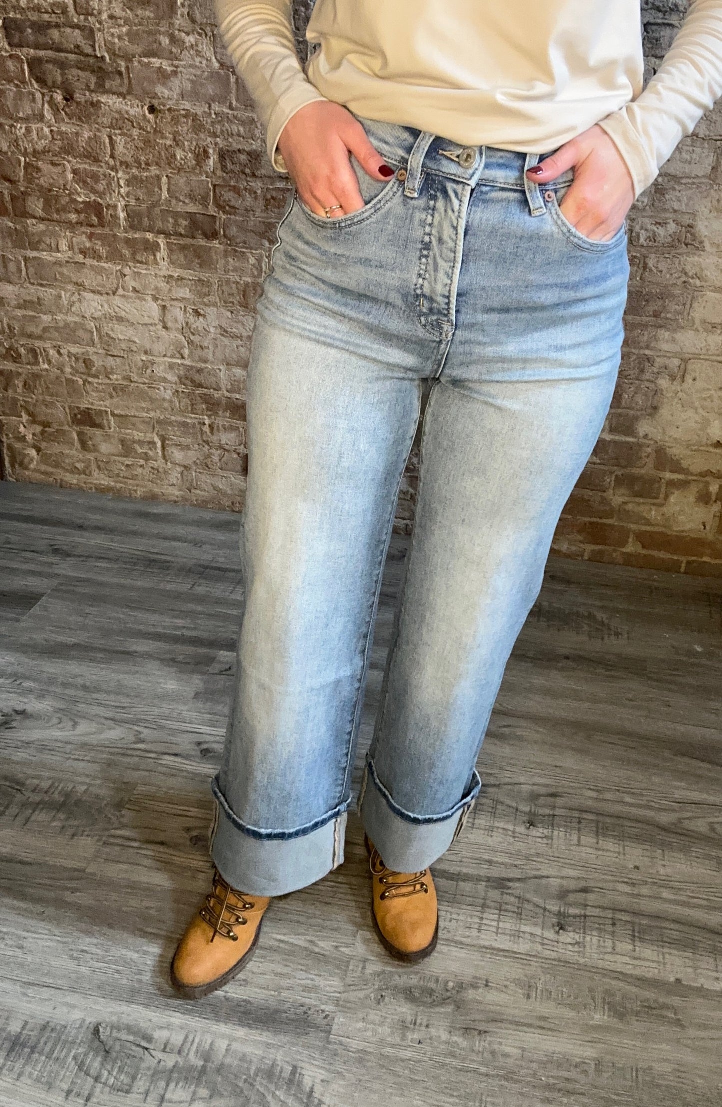 High Rise Wide Leg Cuff Jeans ~ Light Wash