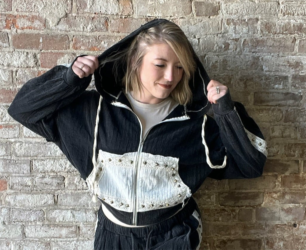 Black Jacket with Gauze and Stud Details