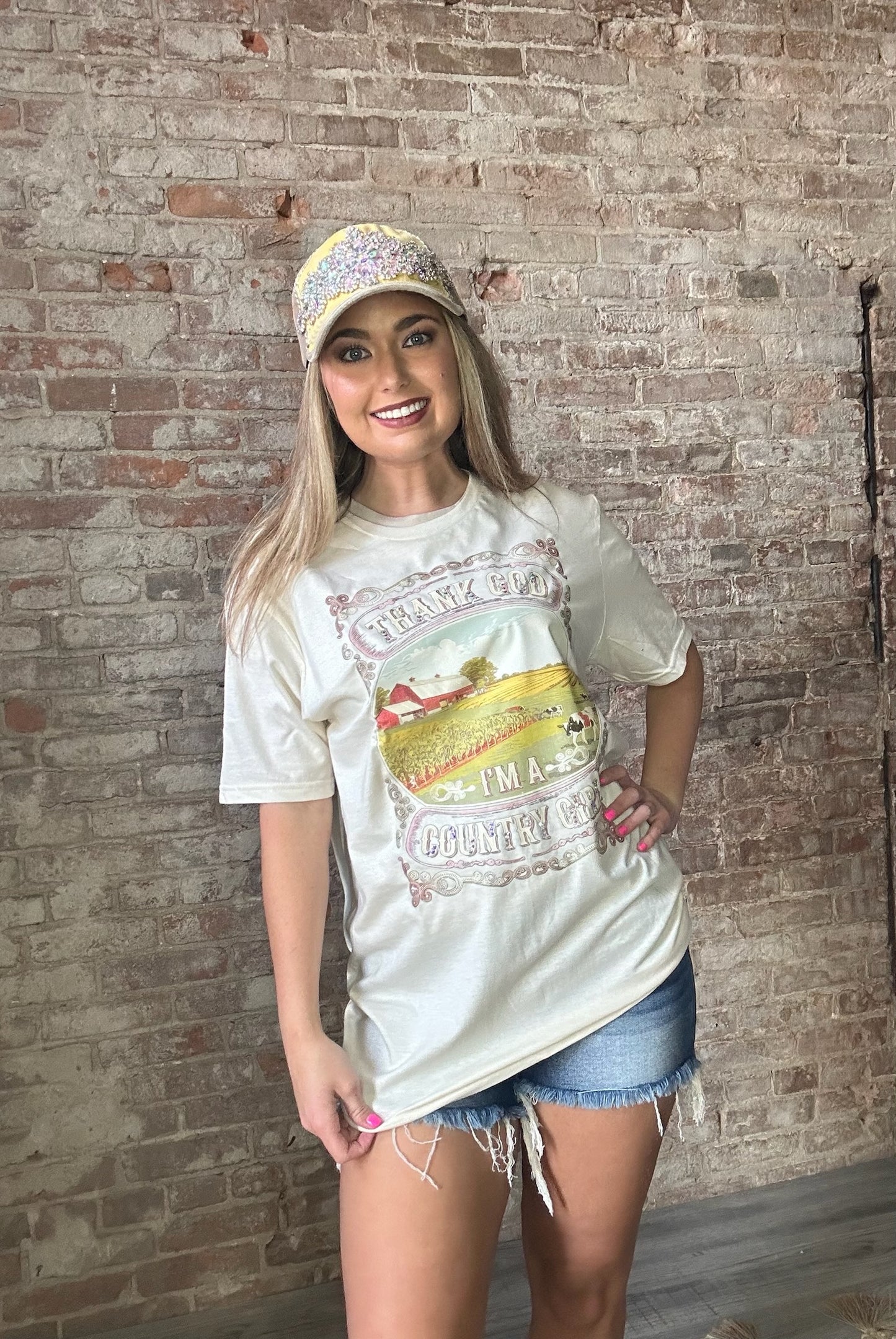 Thank God Im A Country Girl Bling Graphic T-Shirt