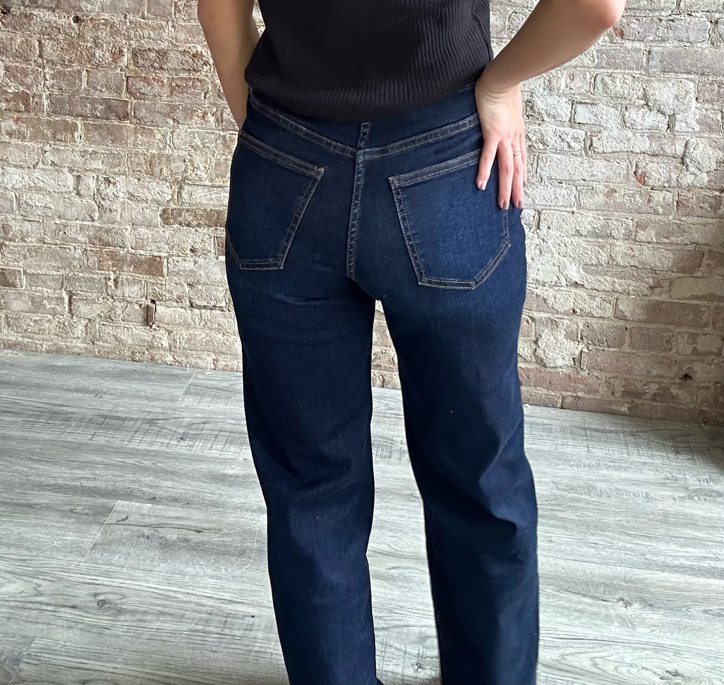 RISEN High Rise Straight Leg Dark Jeans
