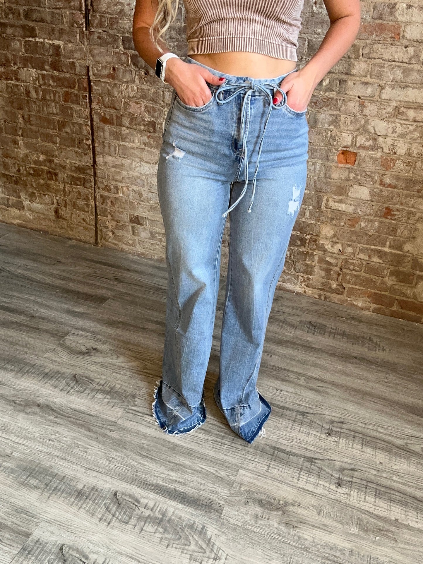 Mica Denim High Rise Belted Flares