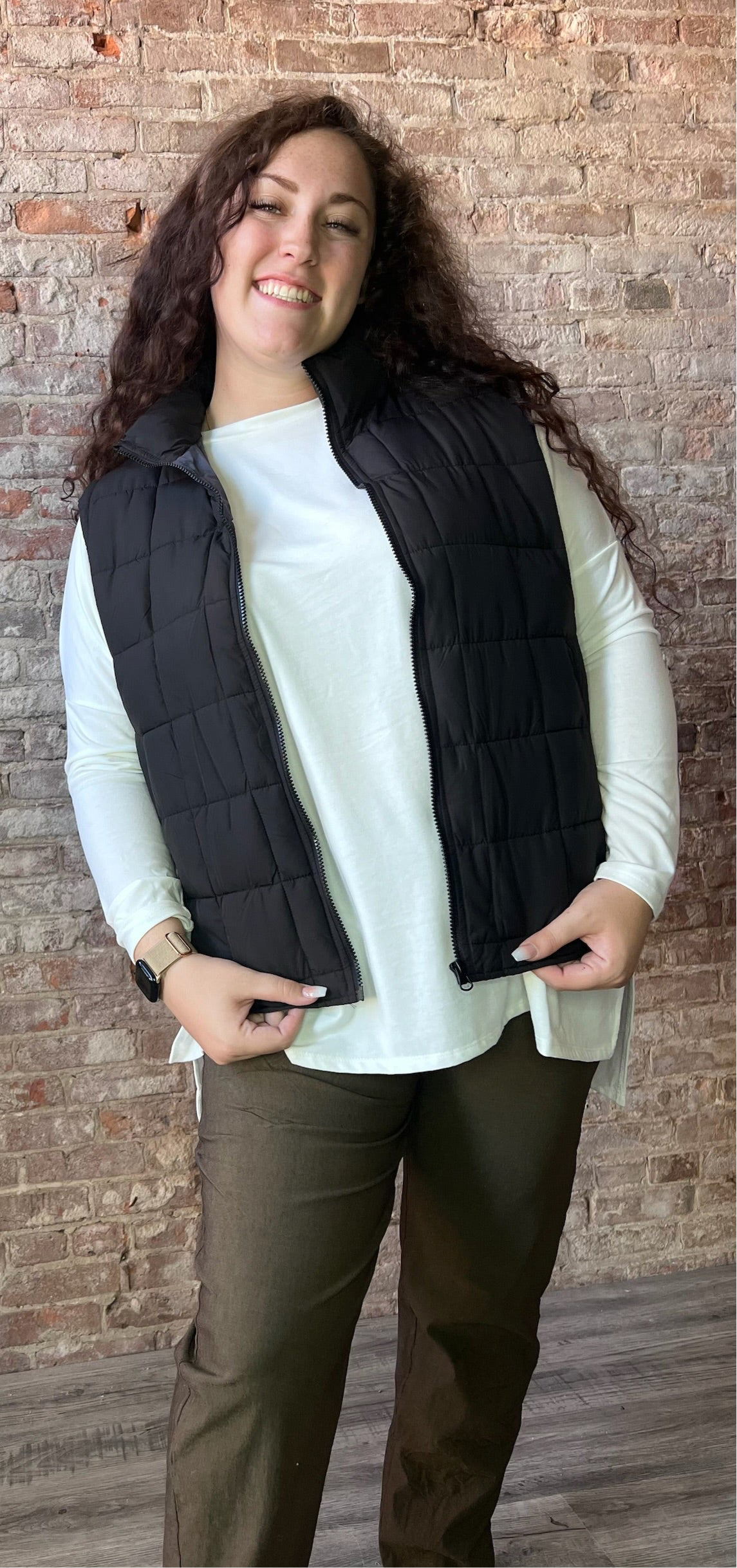 Curvy Solid Puffer Padded Warm Vest ~ Black