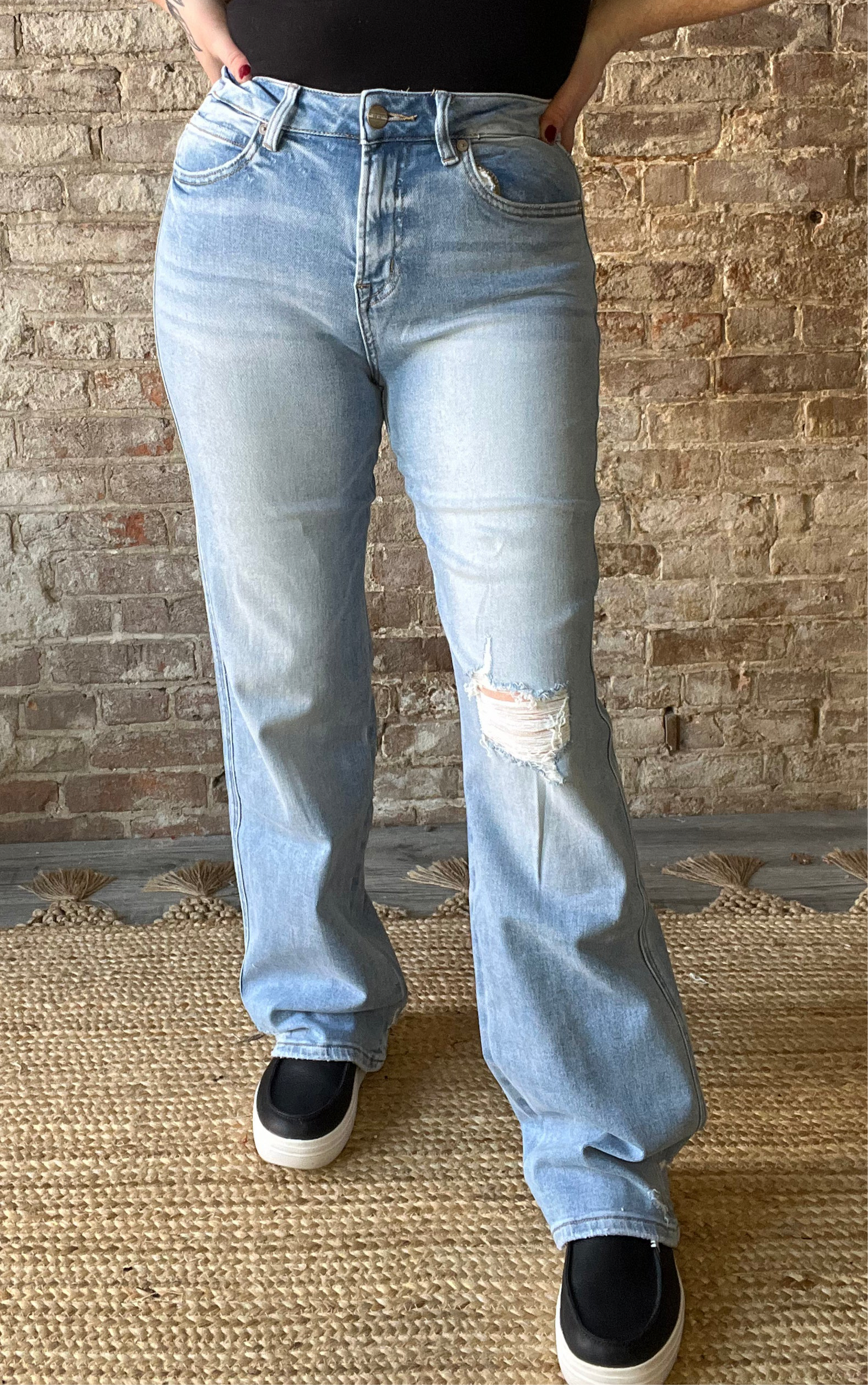 High Rise Wide Leg with Distressed Knee