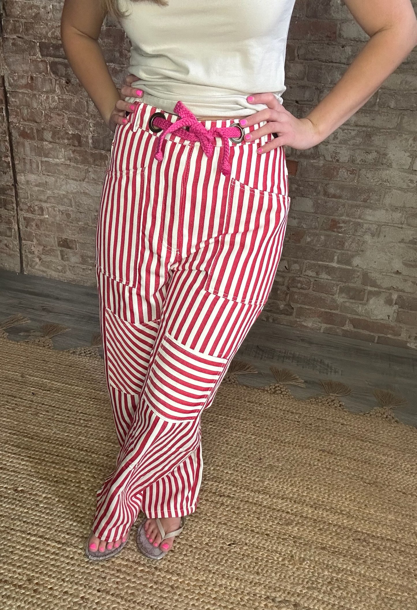 Striped Denim Pants ~ Red