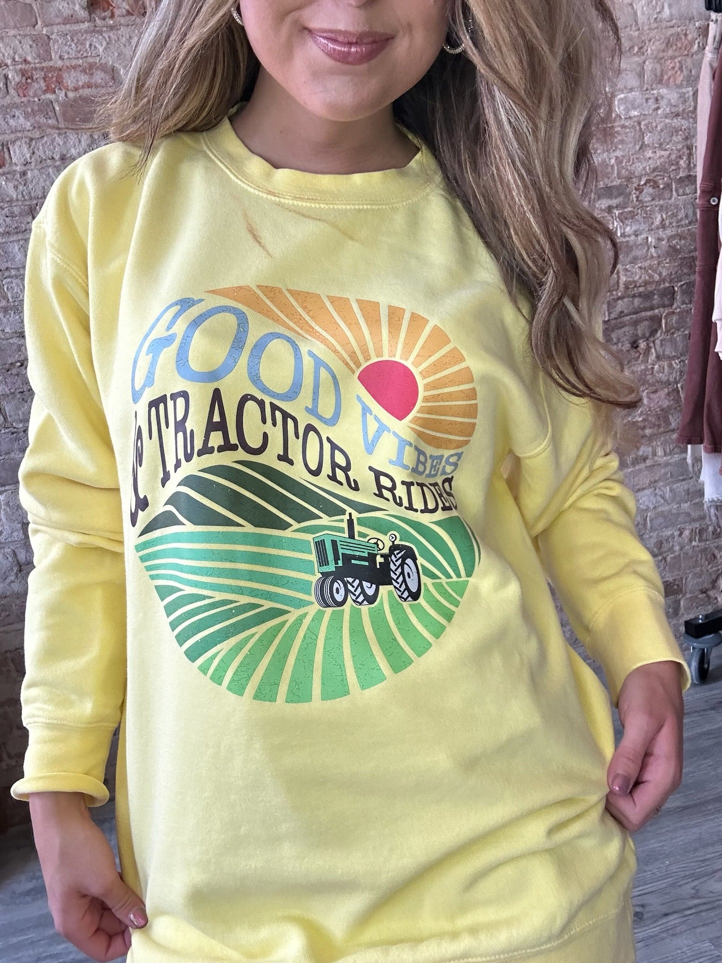 Good Vibes & Tractor Rides Yellow Crewneck Sweatshirt