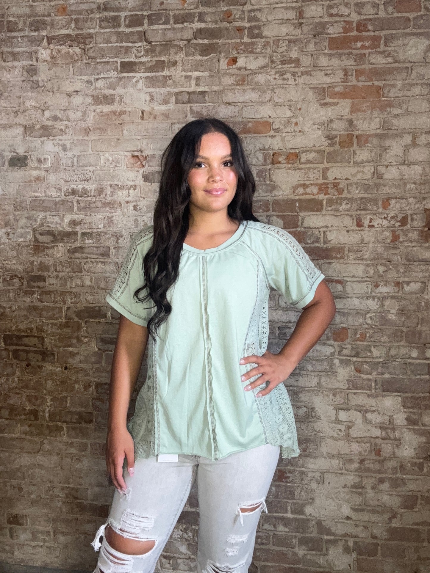 Sweet Multi Textured Knit Shirt ~ Mint Green