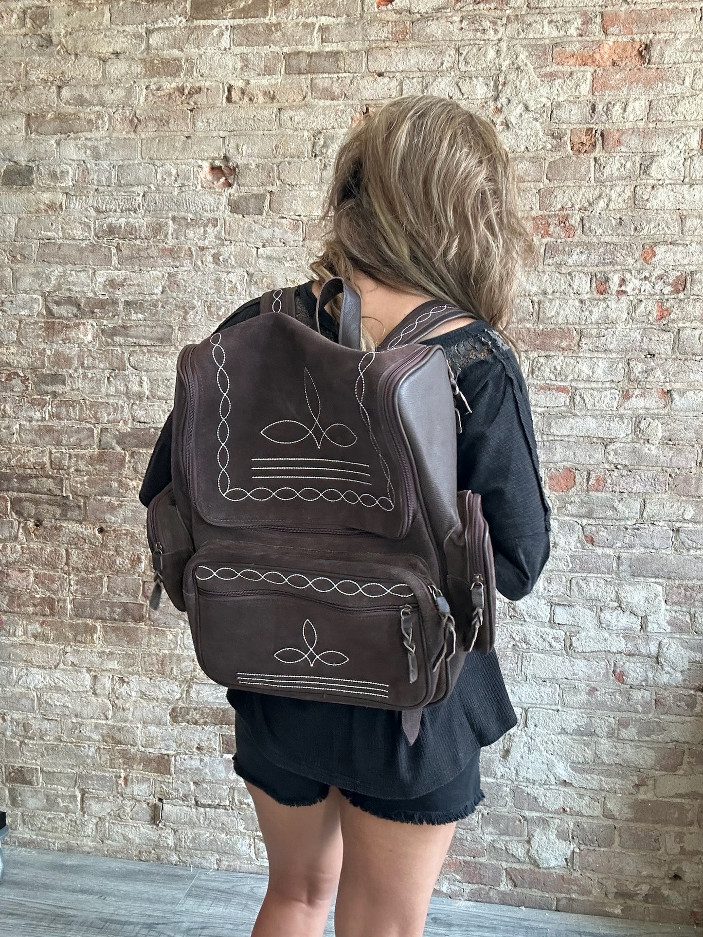 Boot Stitch Genuine Leather Back Pack ~ Large