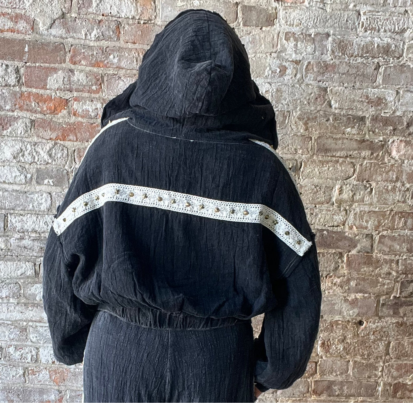 Black Jacket with Gauze and Stud Details