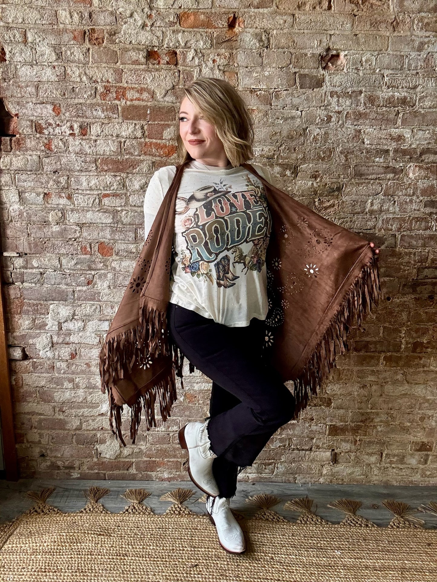 Vegan Suede Tassel Vest with Cut-out Details