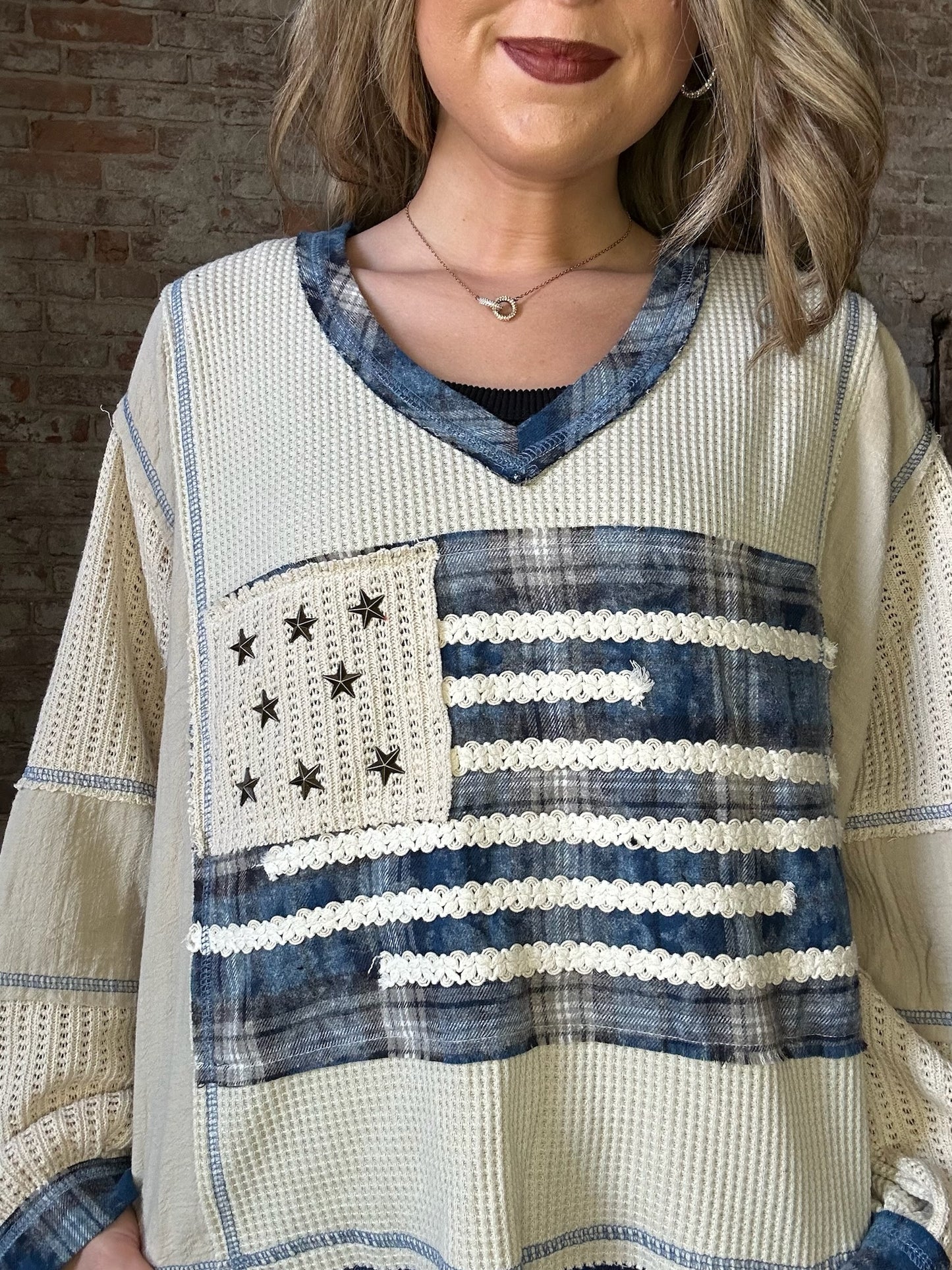 American Flag Thermal Shirt ~ Blue