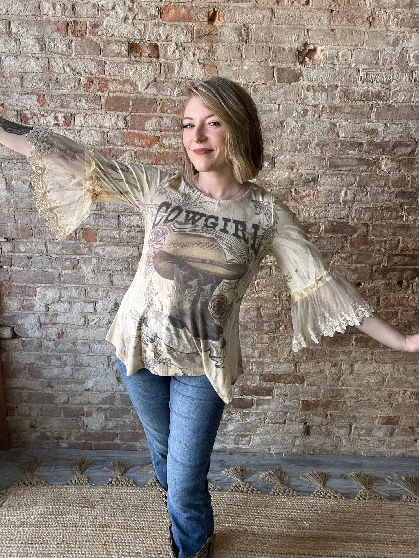 Cowgirl Top with Lace Sleeves