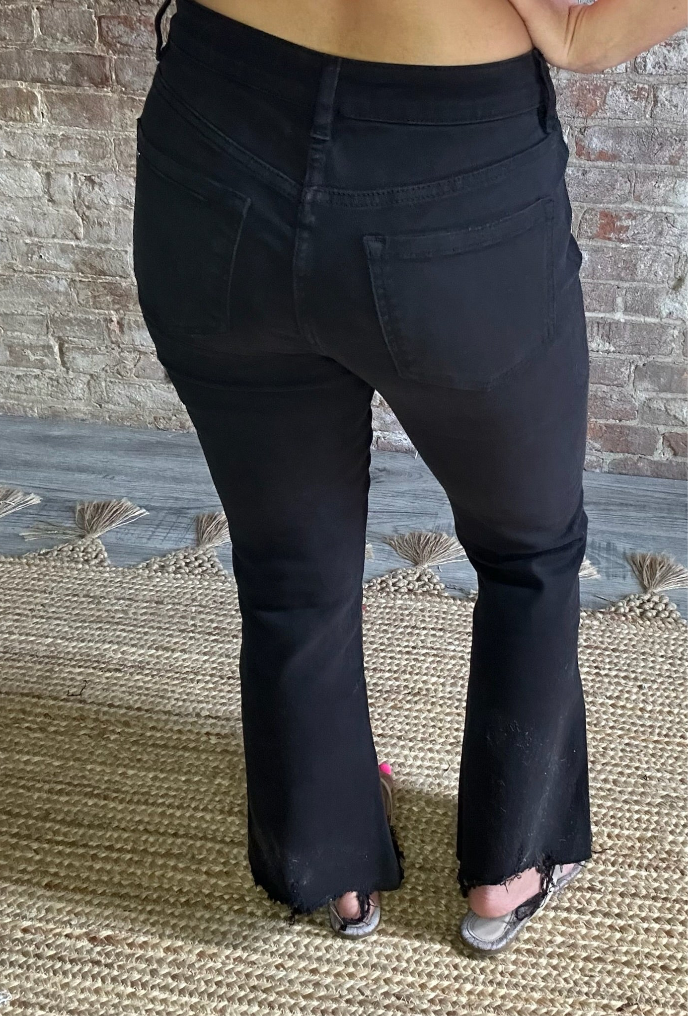 High Rise Crop Flare with Uneven Hem Black Jeans