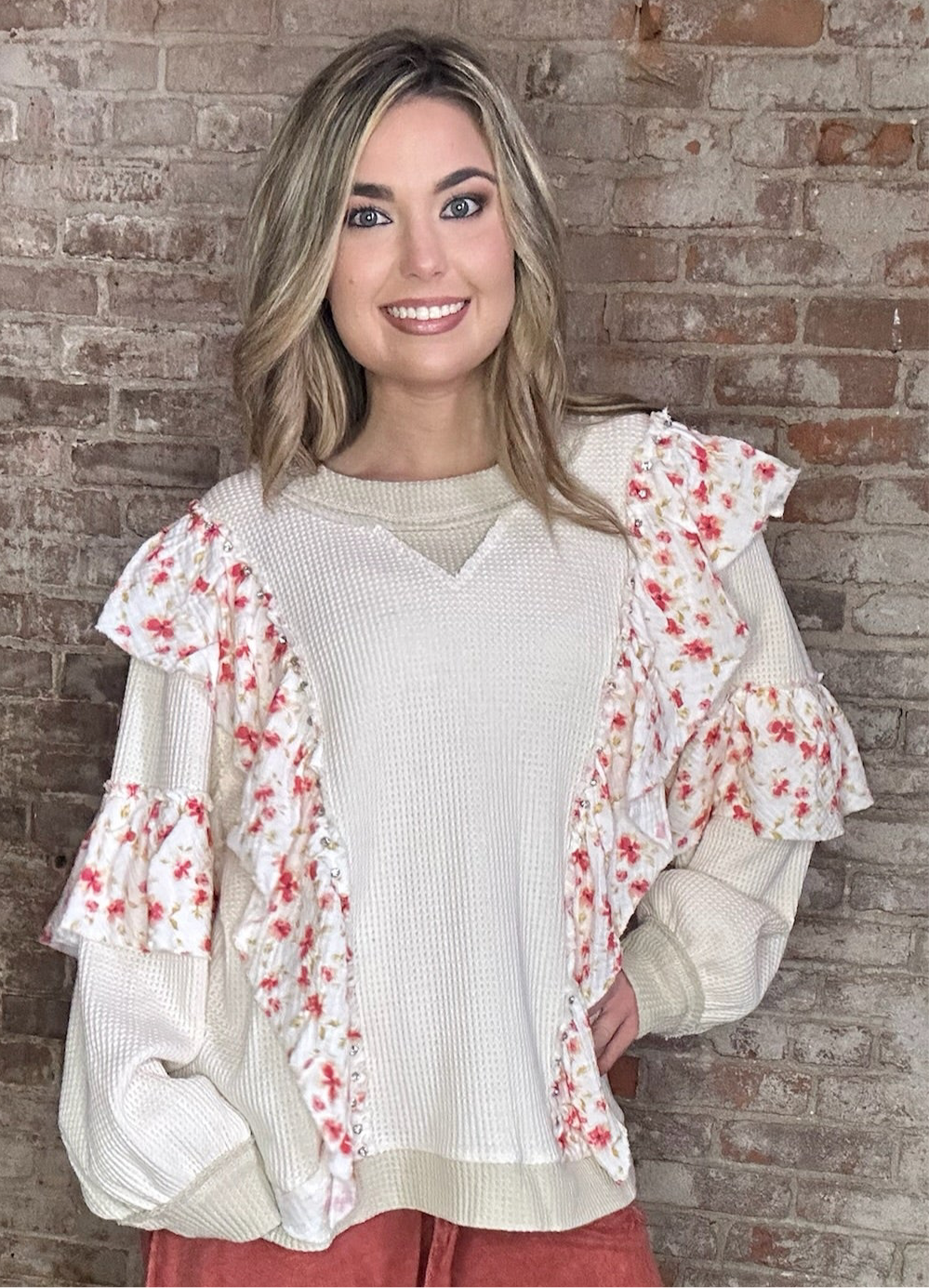 Ruffled Floral Thermal Top