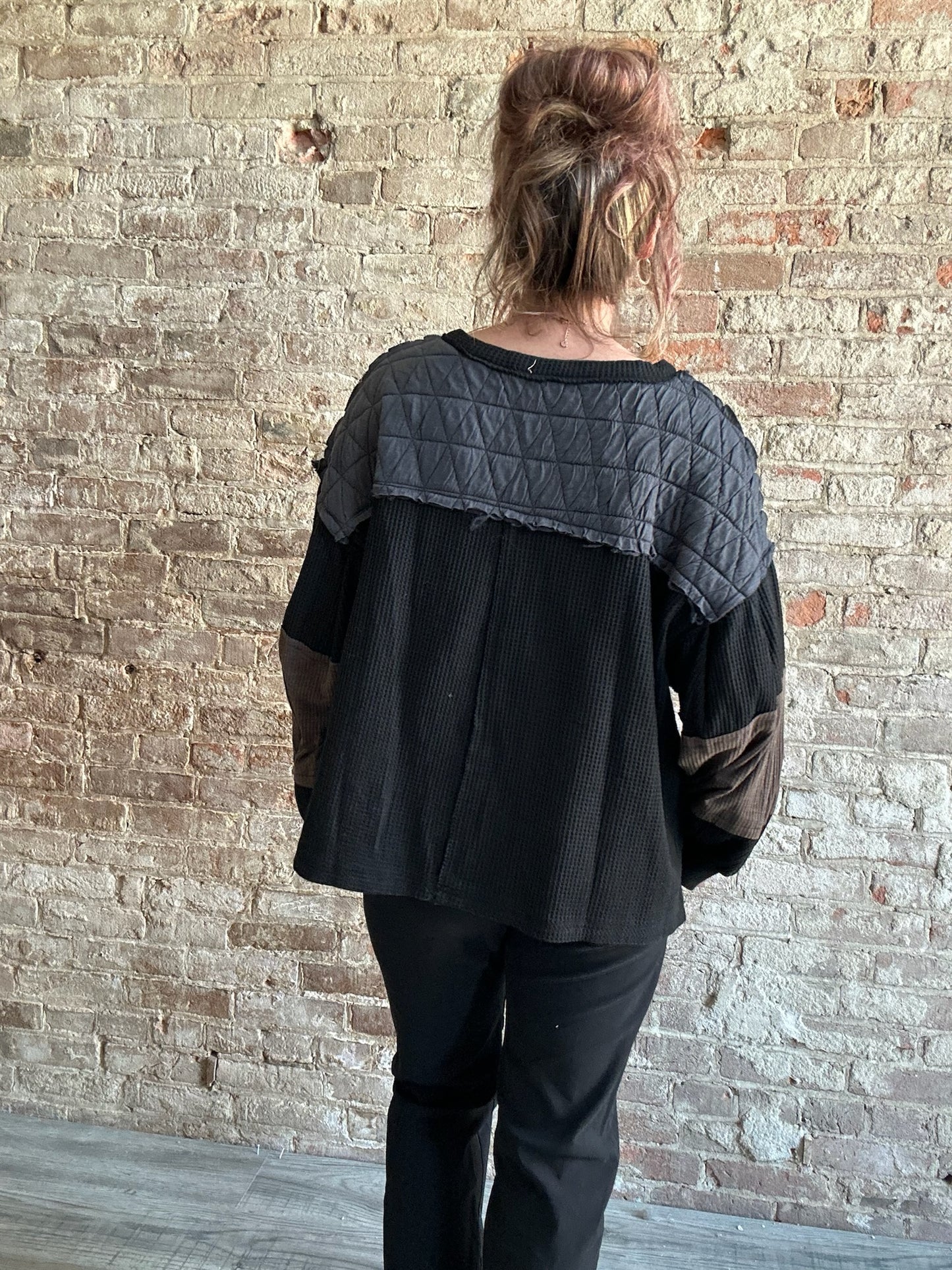 Mixed Textured Henley ~ Black/Blue