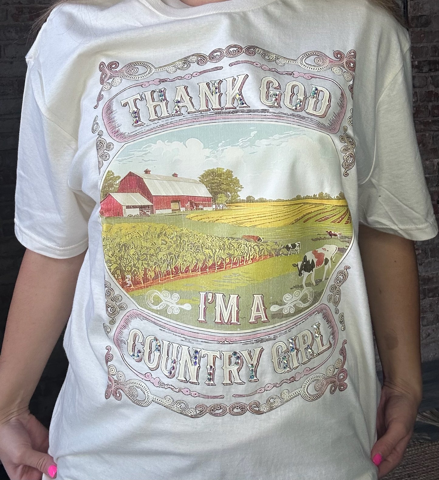 Thank God Im A Country Girl Bling Graphic T-Shirt