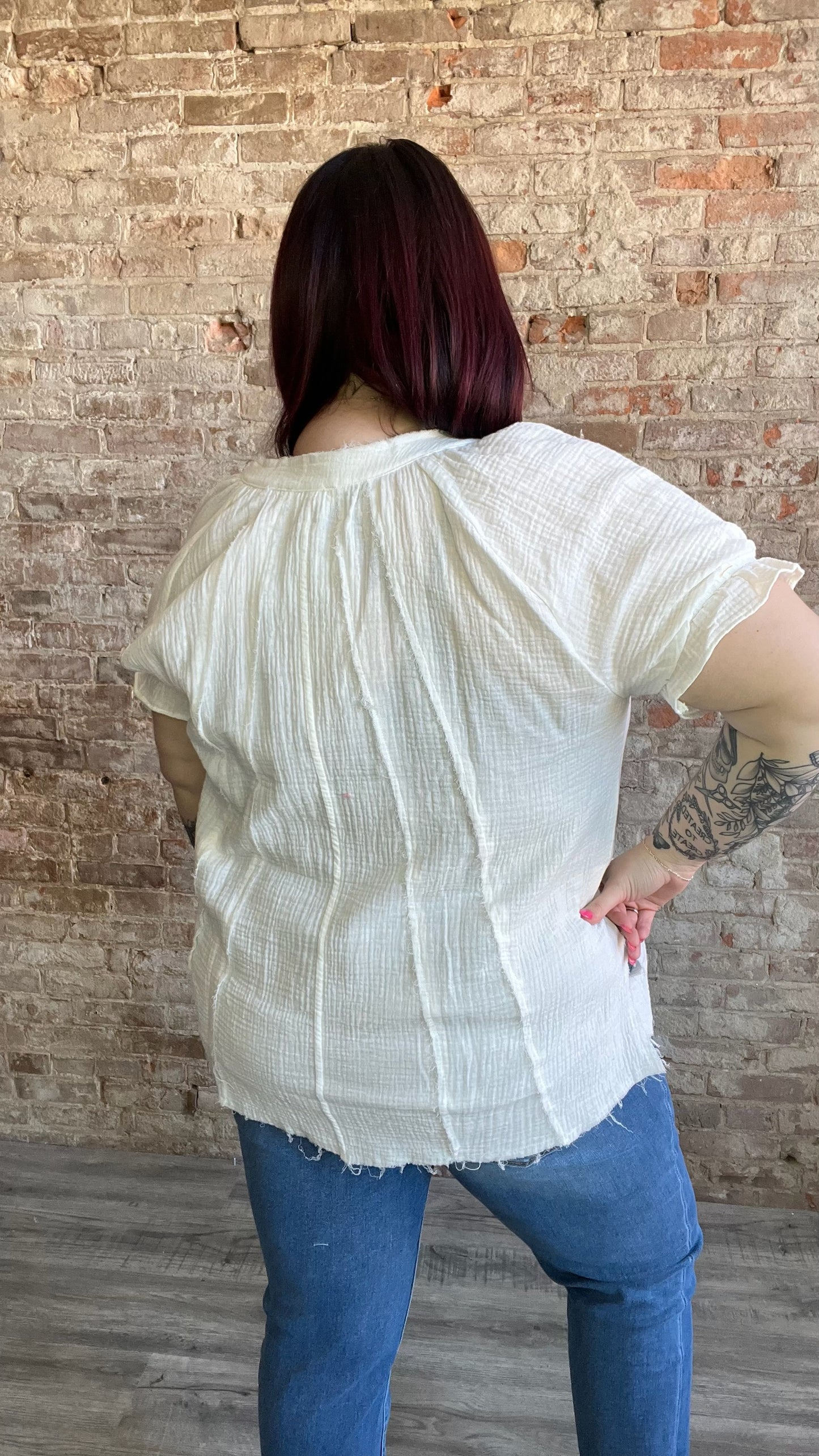 Curvy Puff Sleeved Gauze Blouse ~ White