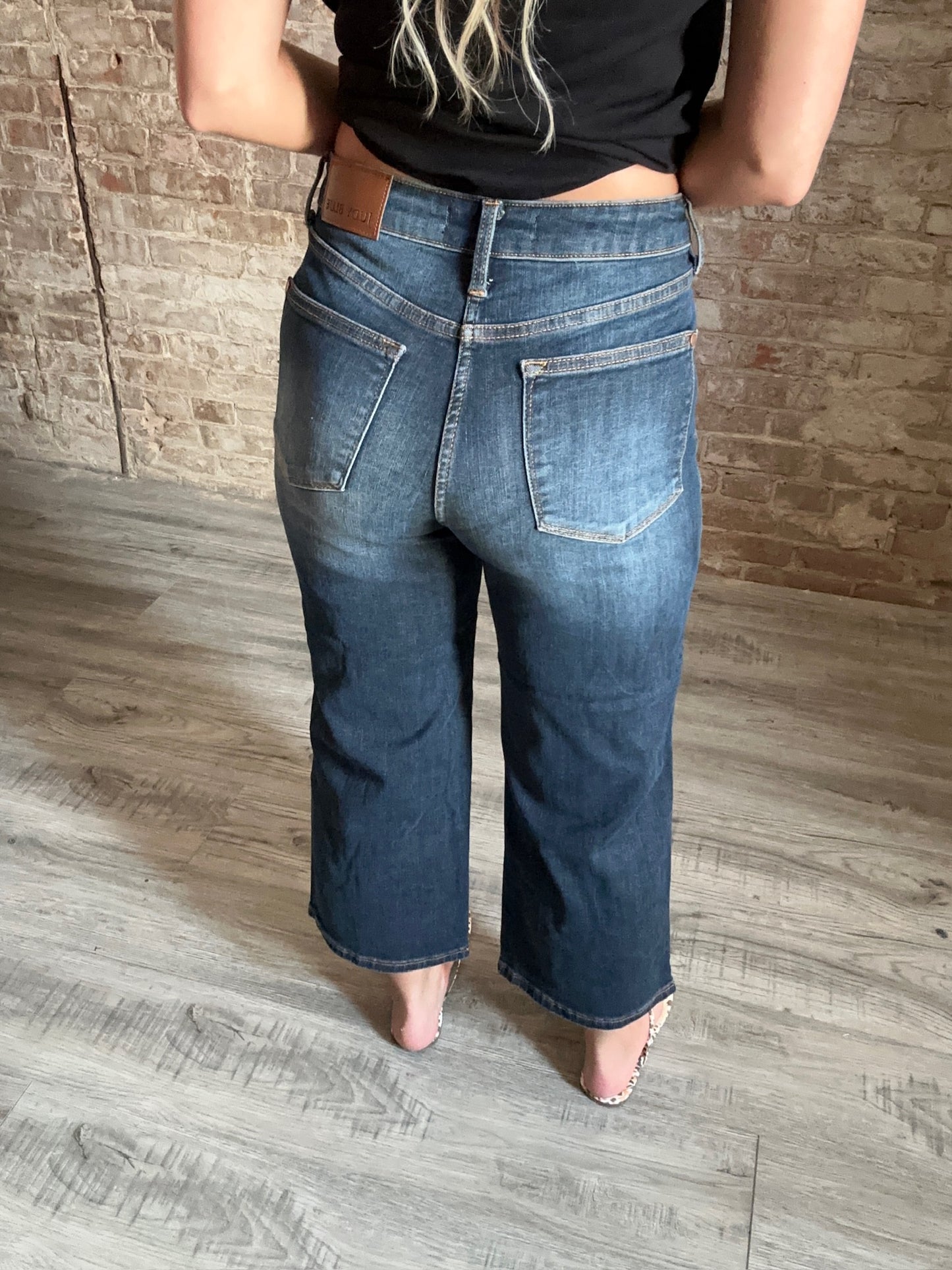 Judy Blue Mid Rise Tummy Control Crop Wide Jeans