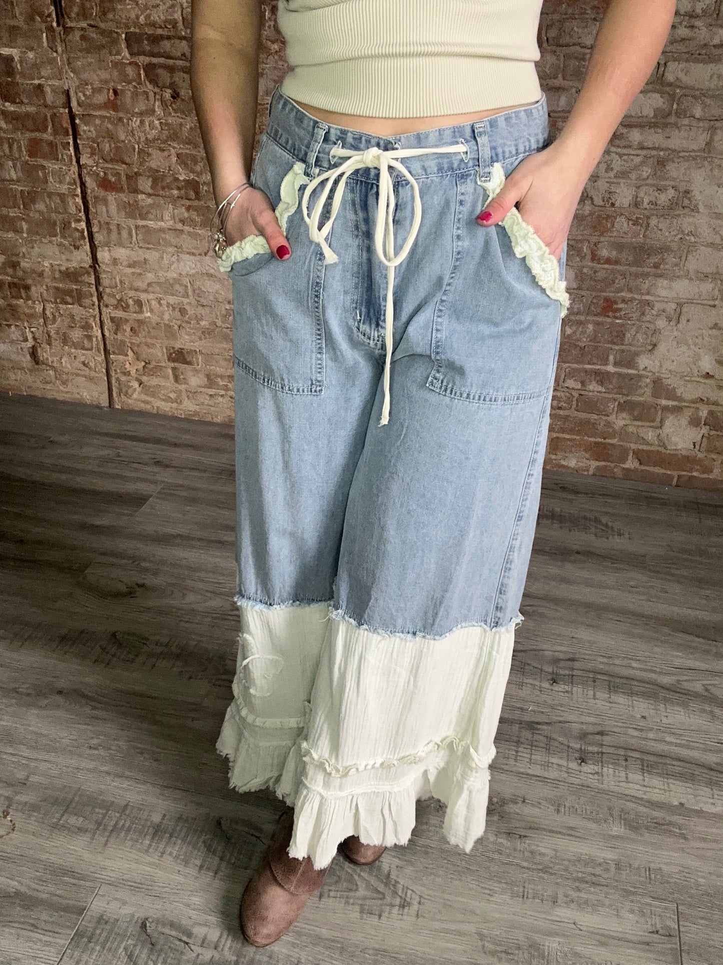 Vintage Washed Twill Wide Leg Jeans