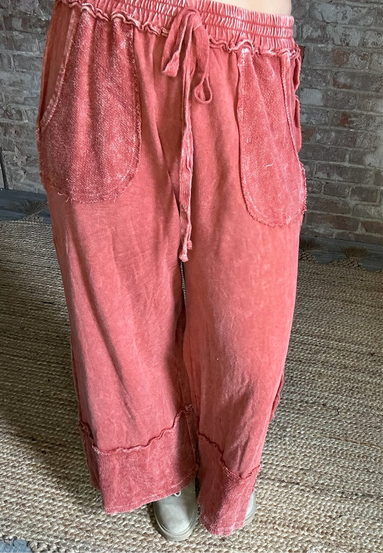Mineral Washed Wide Legged Raw Hem Pants ~ Burnt Orange