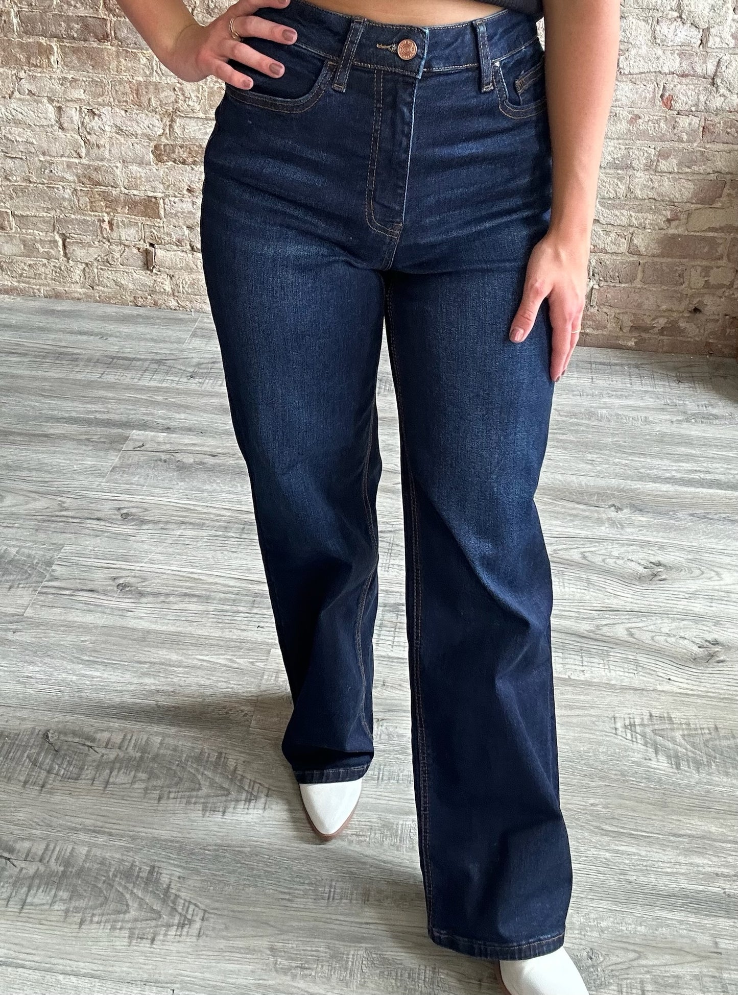 RISEN High Rise Straight Leg Dark Jeans