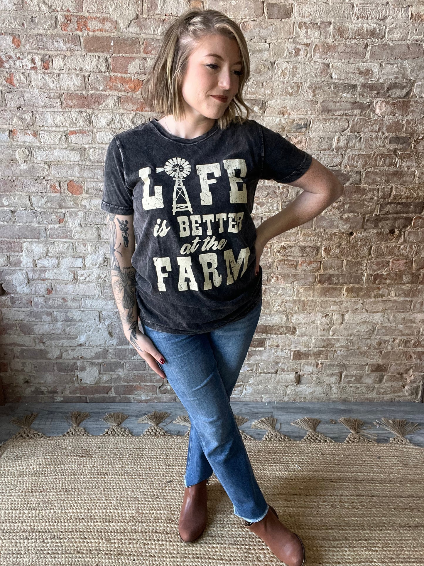 LIFE is Better at the Farm Mineral Wash Relaxed Fit ~ Black