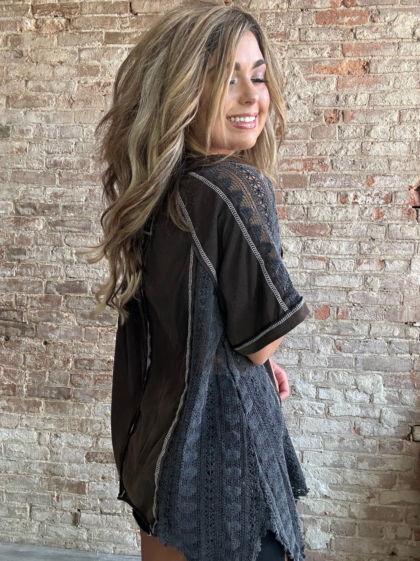 Sweet Multi Textured Knit Shirt ~ Black