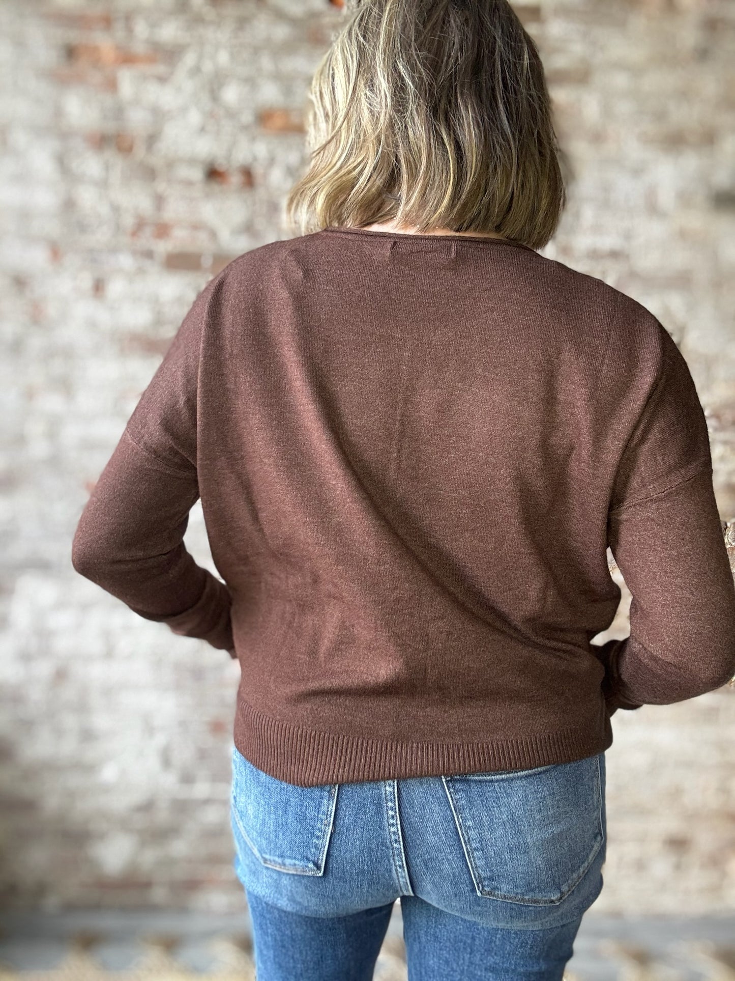 Comfy Front Seam Round Neck Sweater ~ Brown