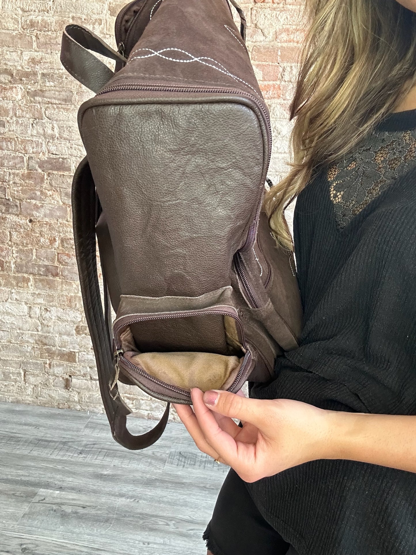 Boot Stitch Genuine Leather Back Pack ~ Large