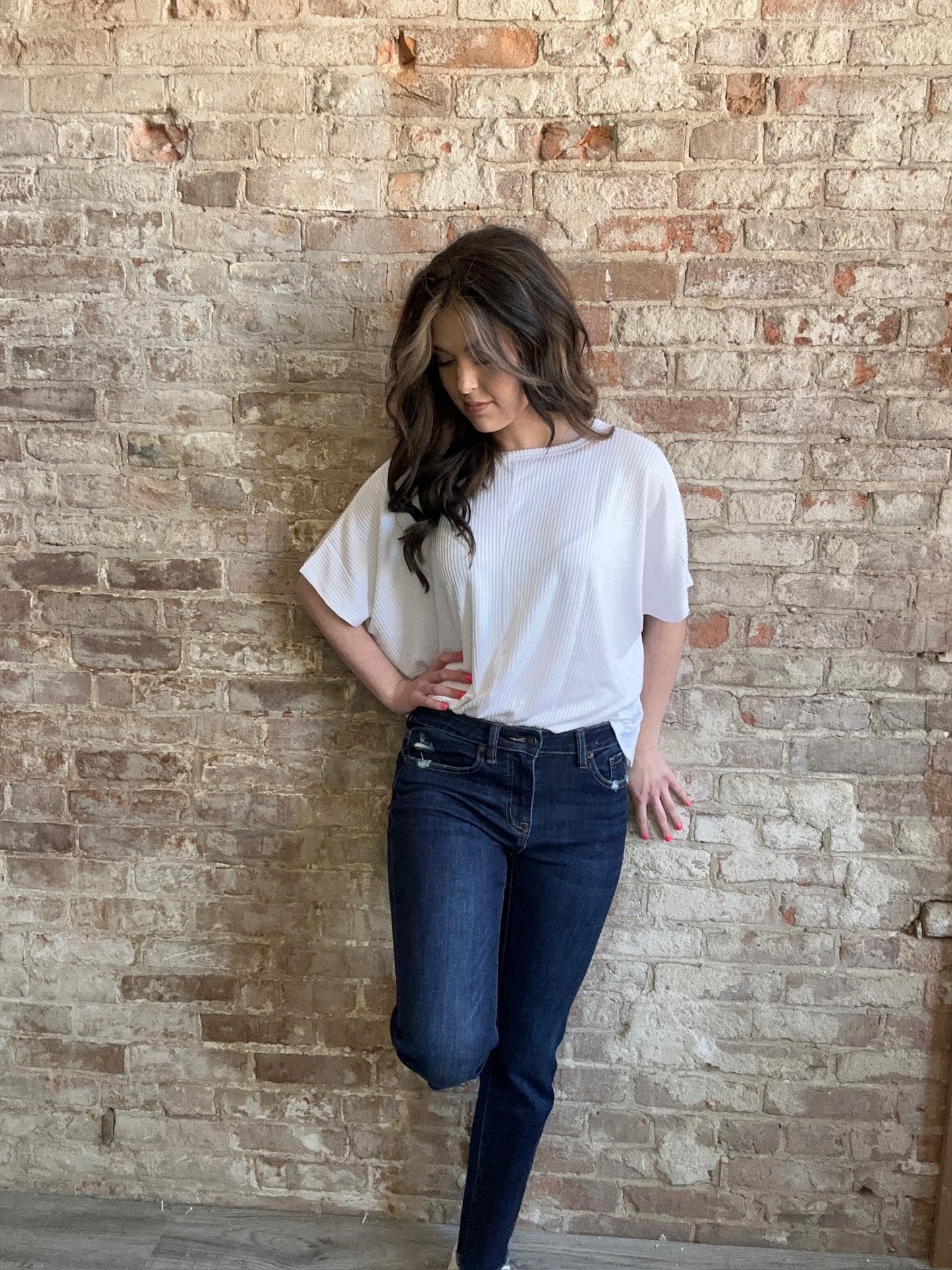 Wave Ribbed Oversized Short Sleeved Shirt ~ White