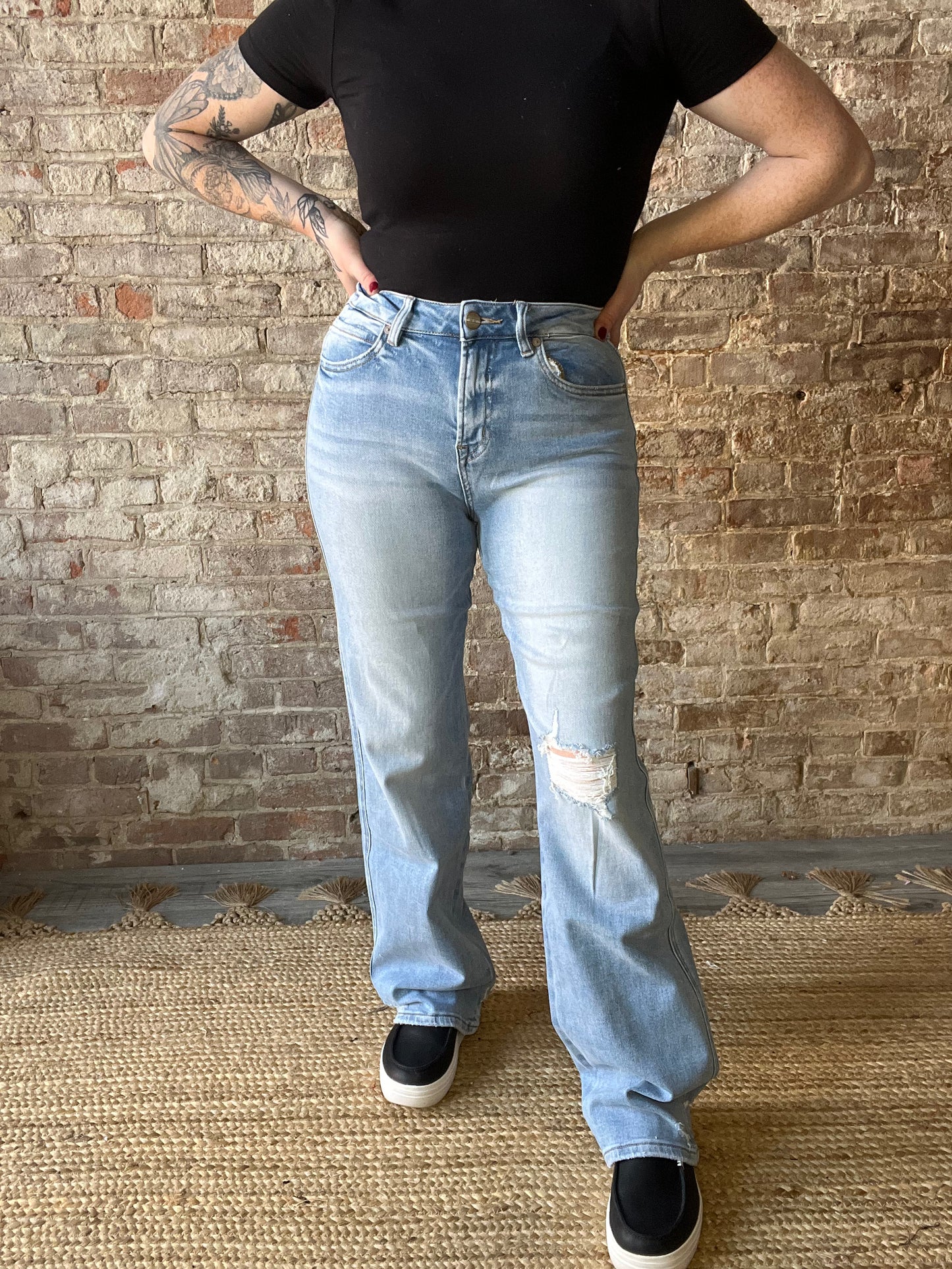 High Rise Wide Leg with Distressed Knee
