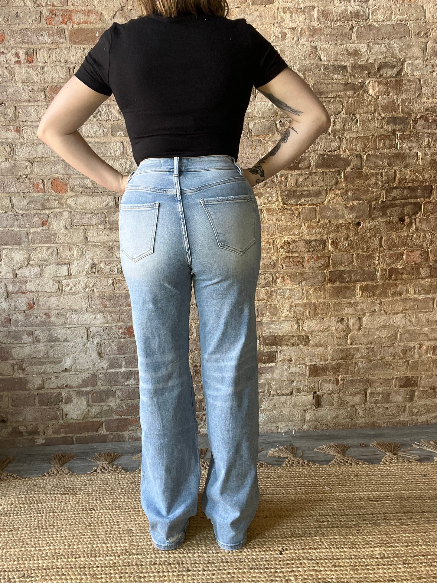 High Rise Wide Leg with Distressed Knee