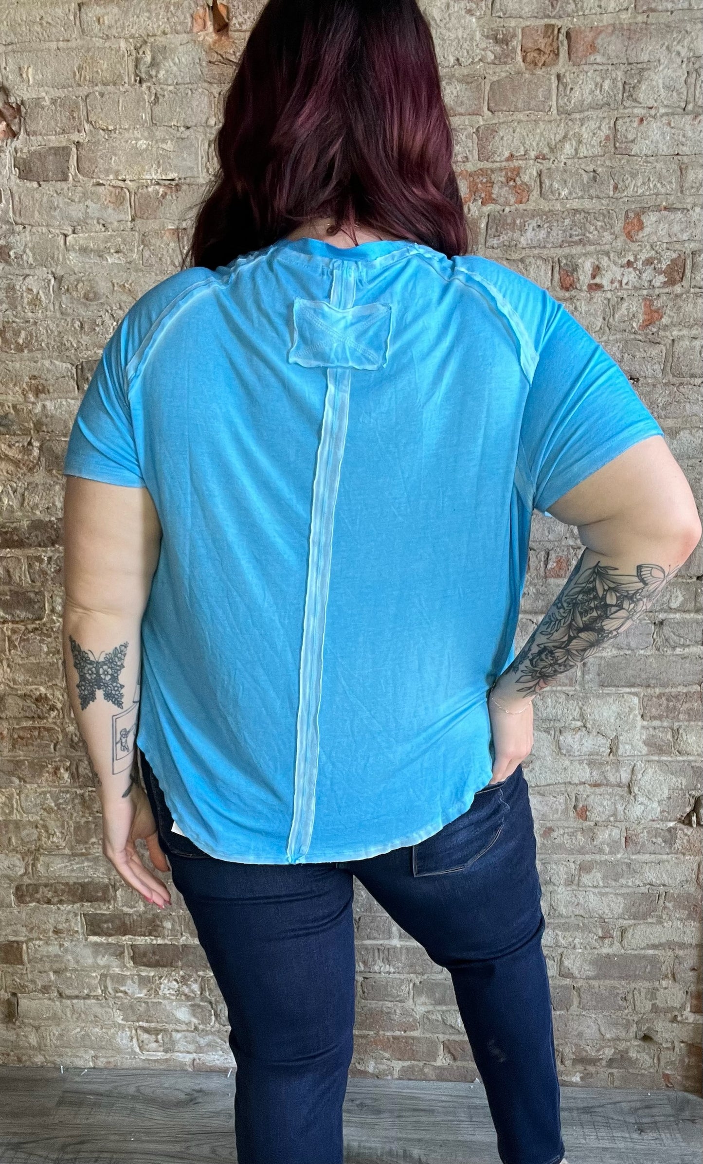 Curvy Washed Dolman Sleeve Top - Sky Blue