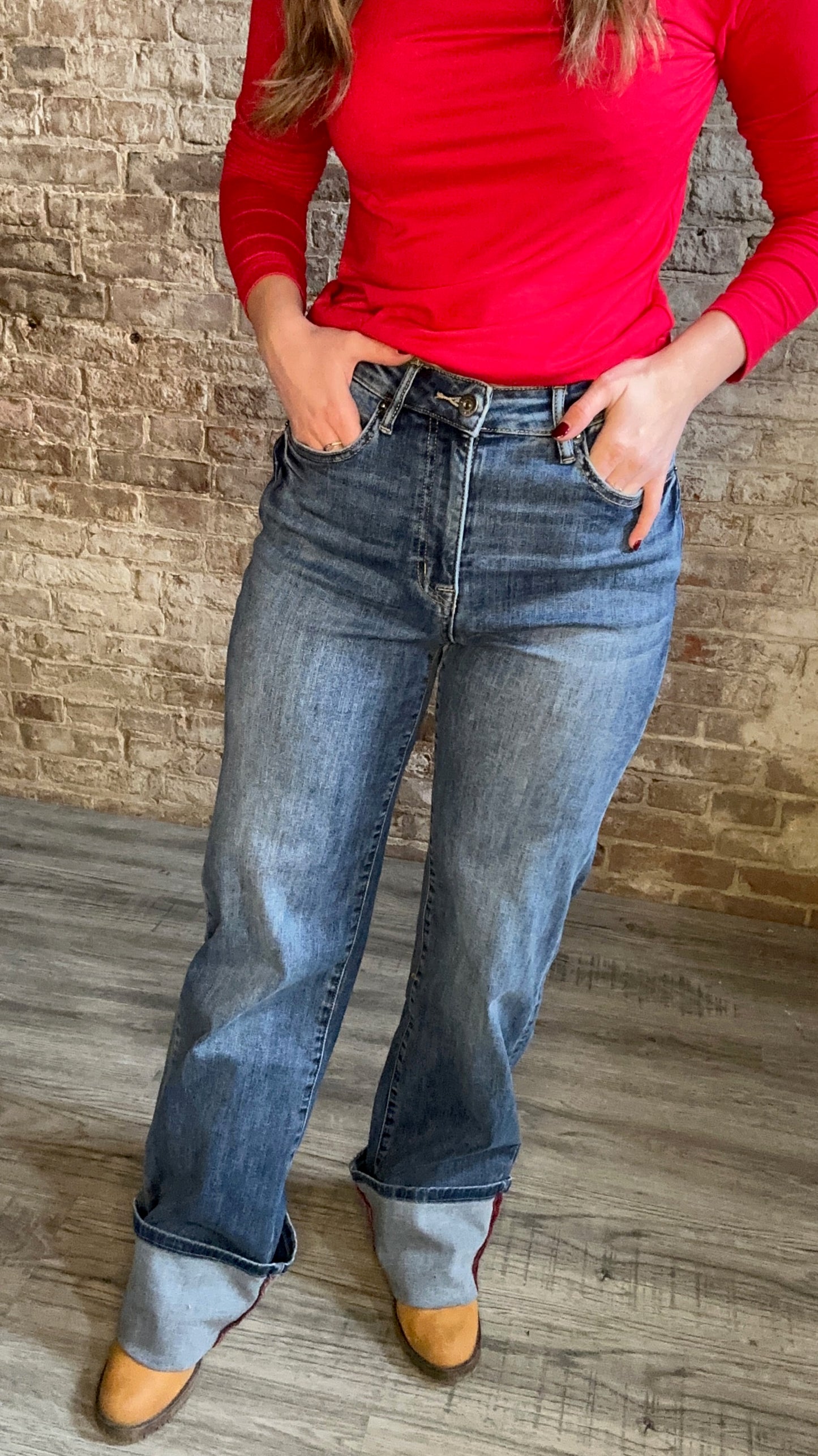 High Rise Wide Leg Cuff Jeans ~ Medium Wash