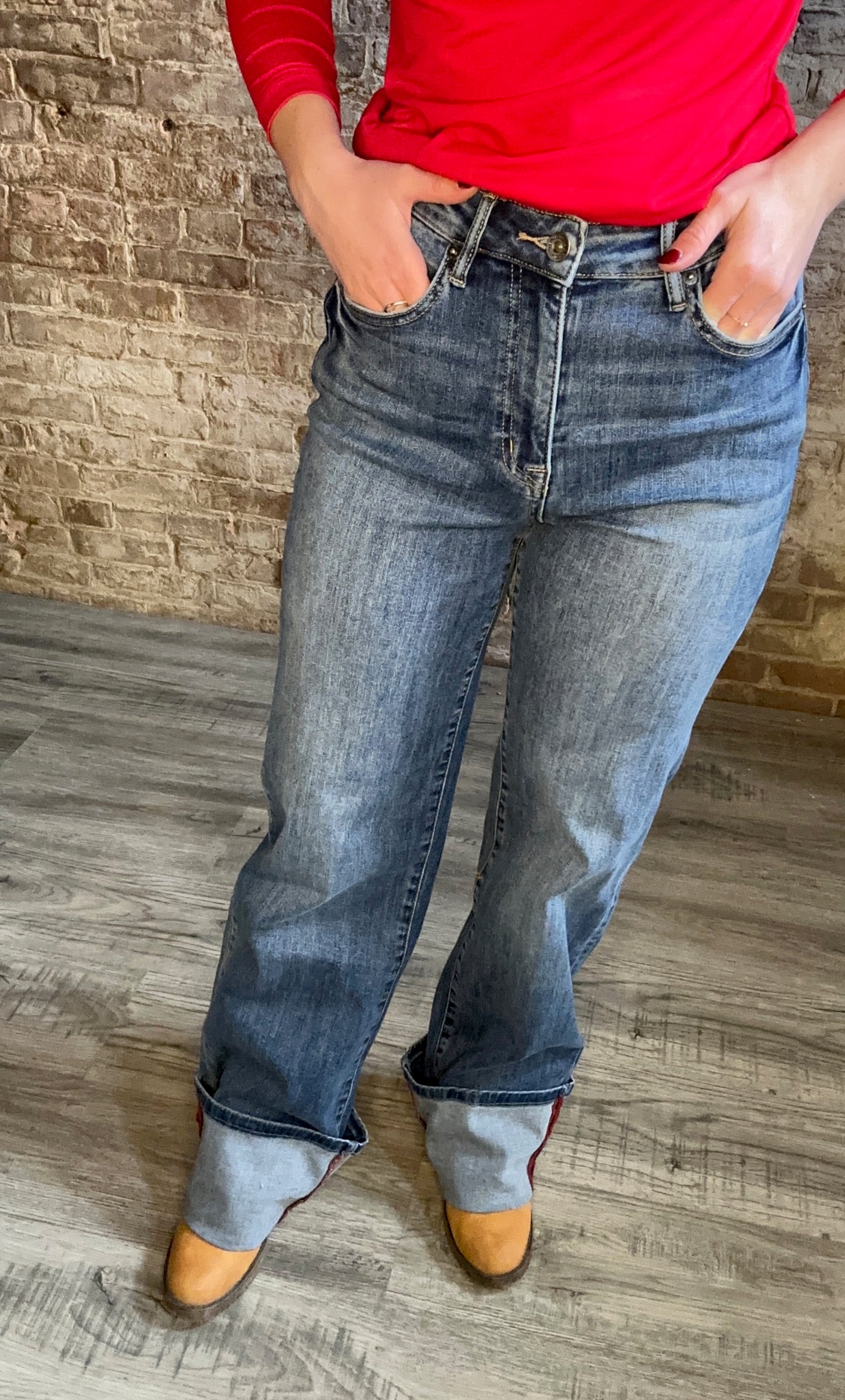 High Rise Wide Leg Cuff Jeans ~ Medium Wash