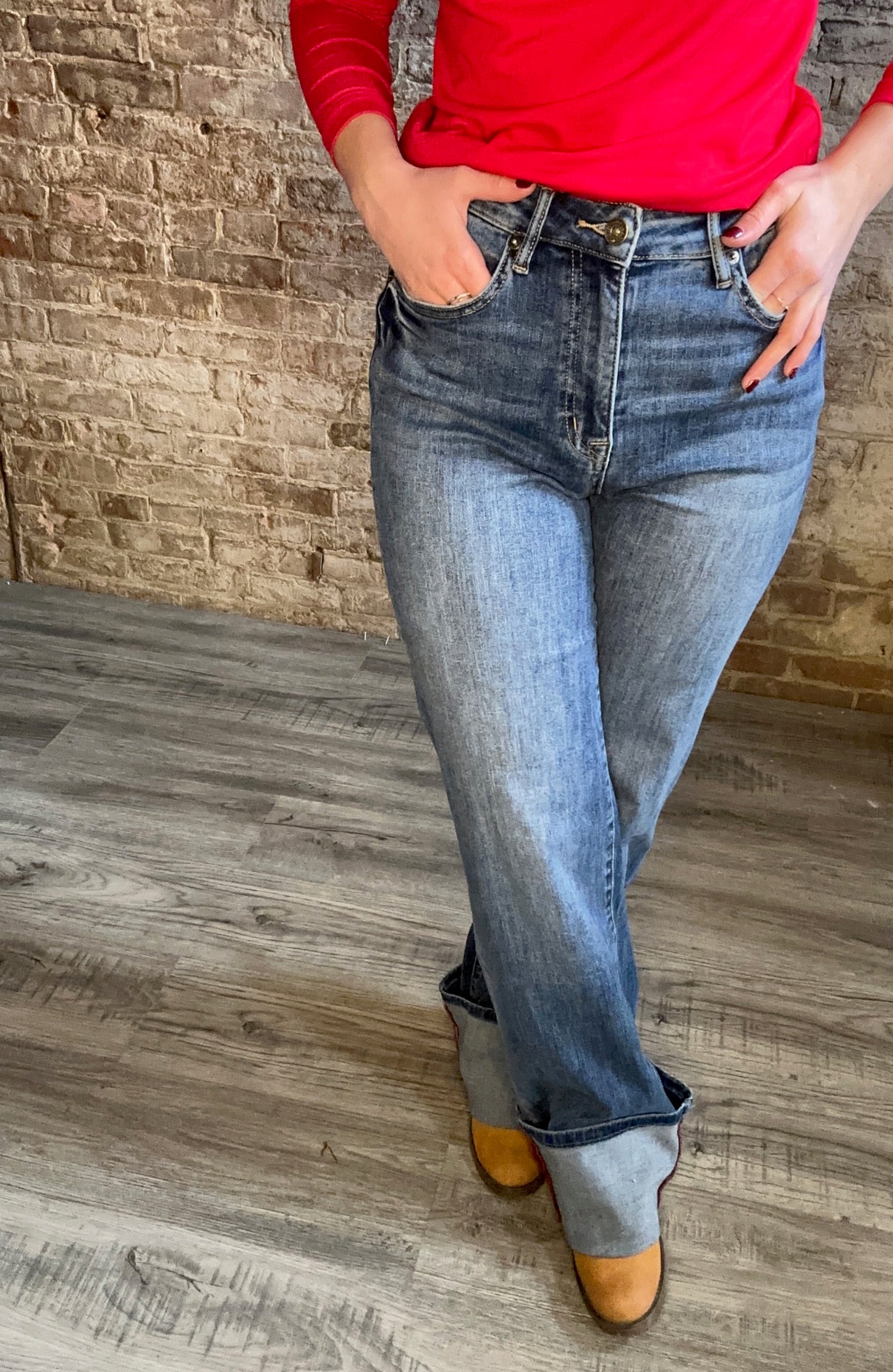High Rise Wide Leg Cuff Jeans ~ Medium Wash