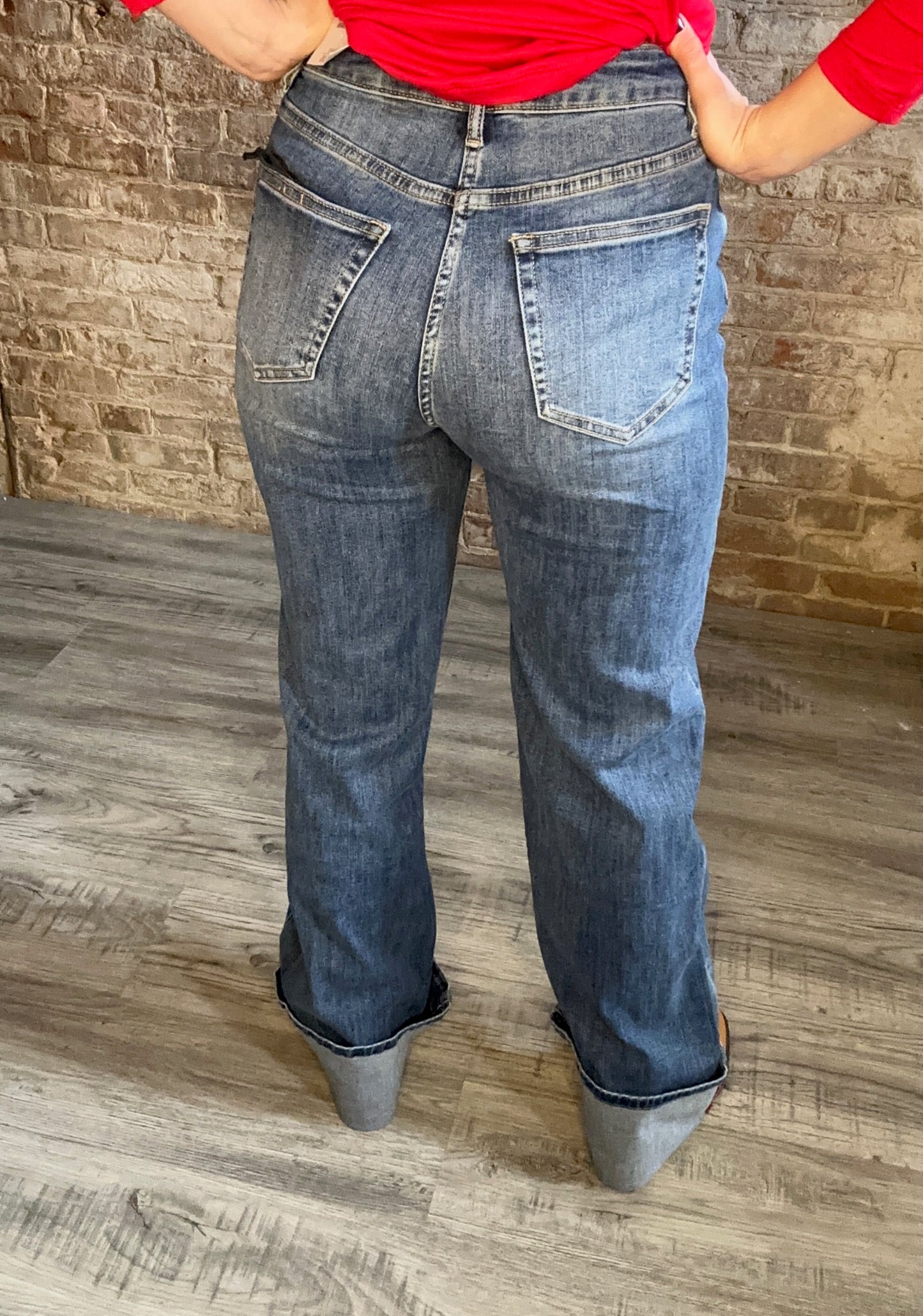High Rise Wide Leg Cuff Jeans ~ Medium Wash