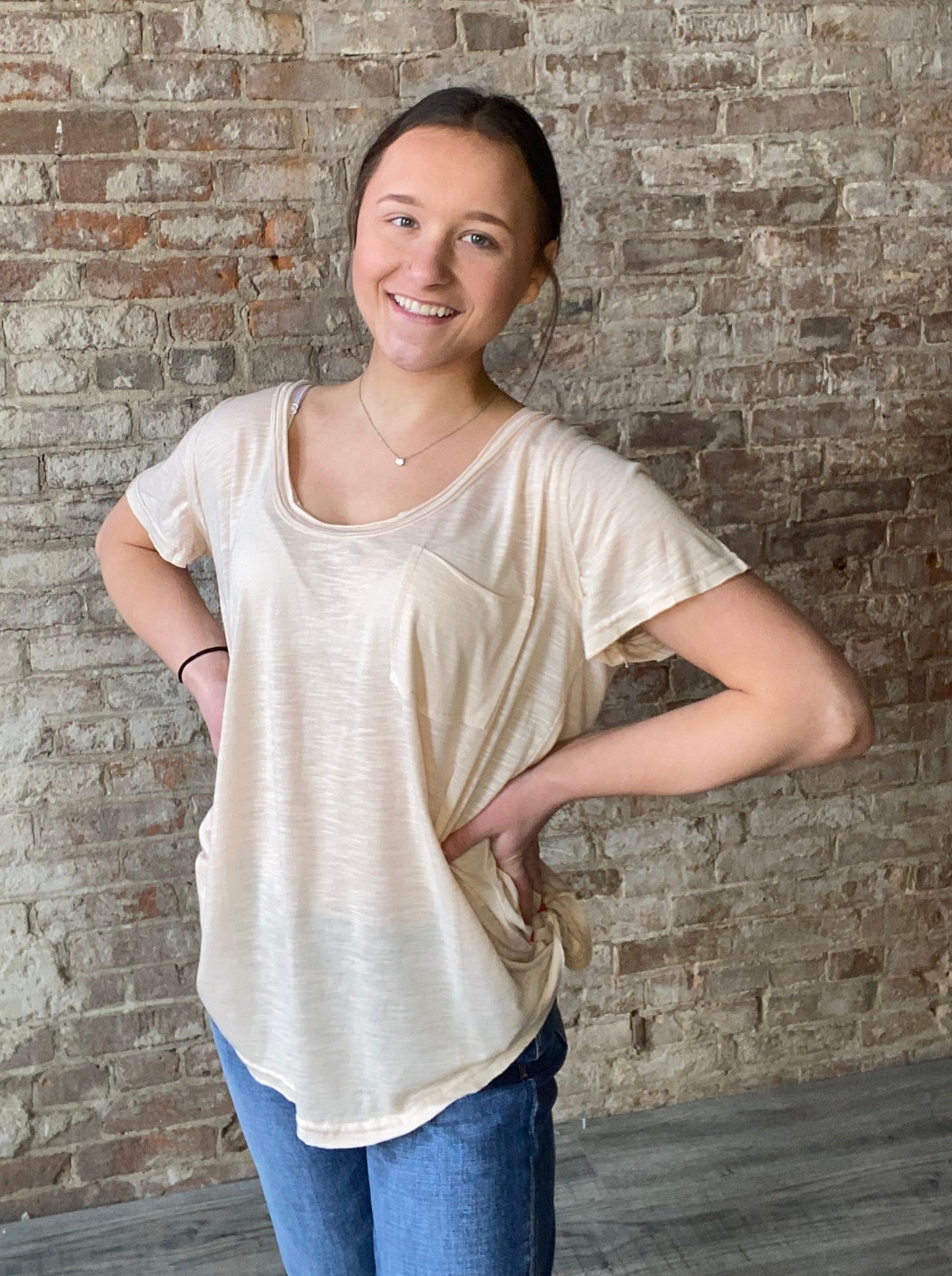 Simple and Sweet Scoop Necked Tee ~ Beige