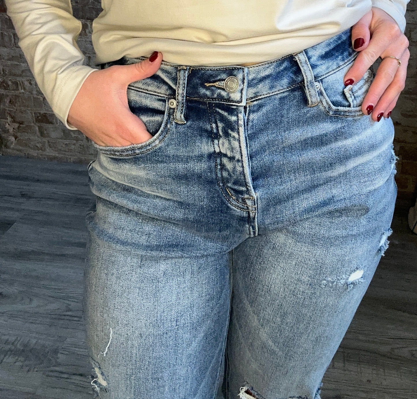 High Rise Relaxed Straight Leg Button Fly