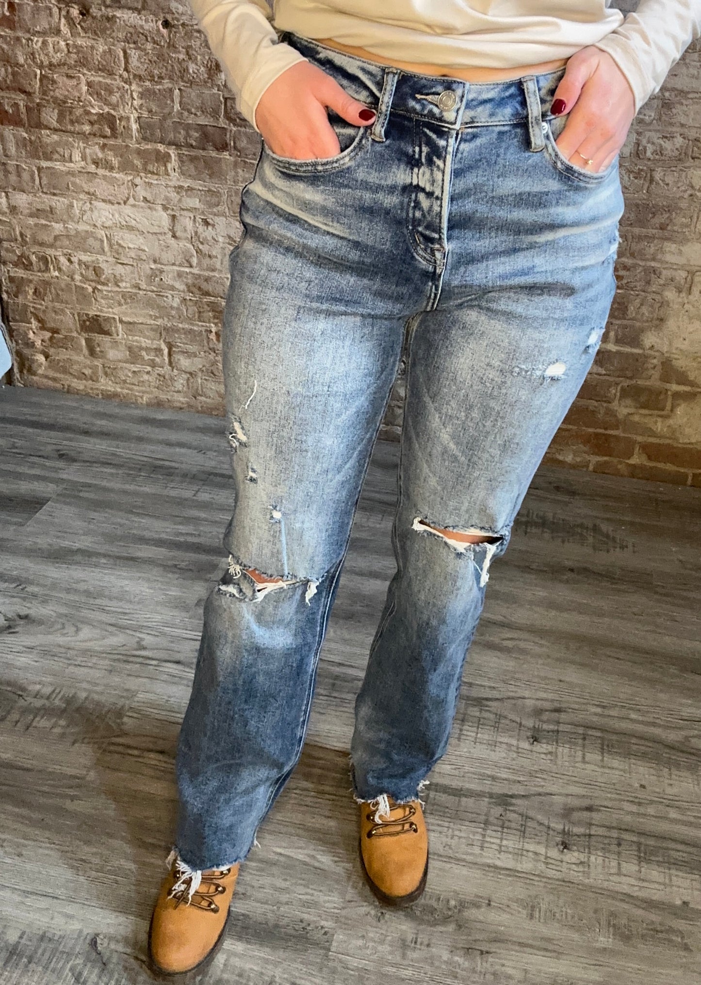 High Rise Relaxed Straight Leg Button Fly