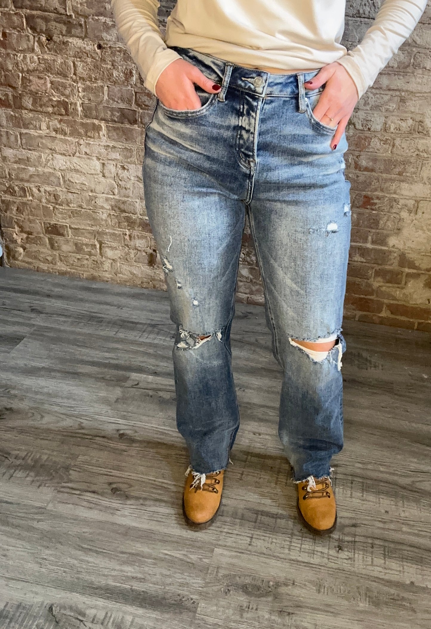 High Rise Relaxed Straight Leg Button Fly