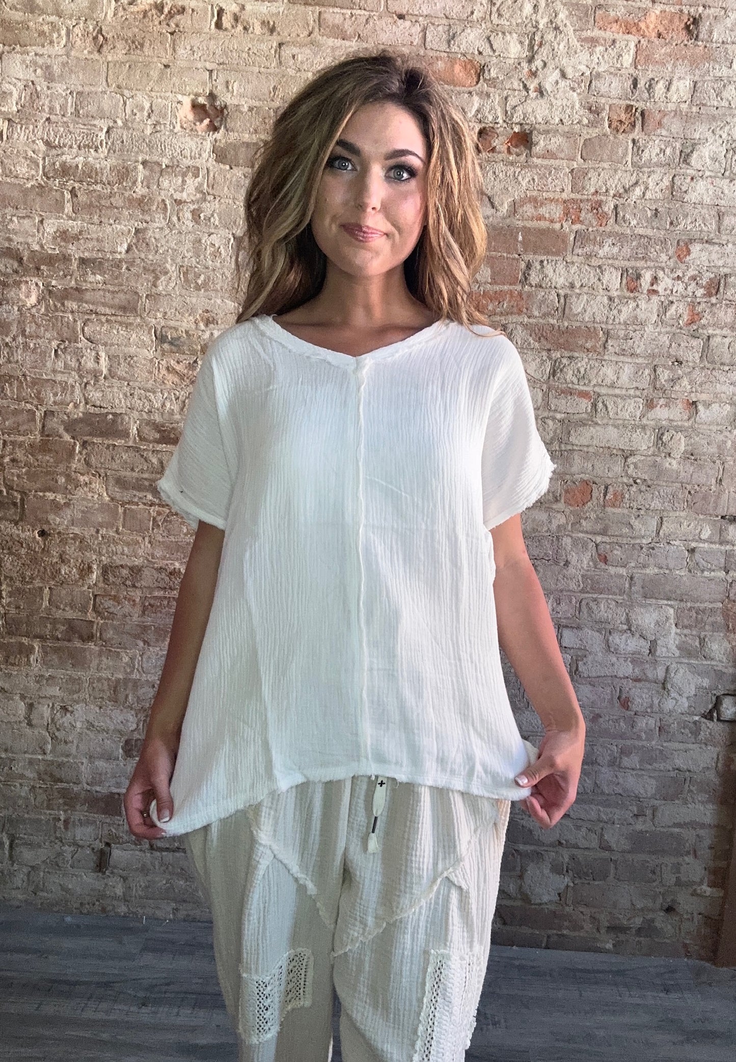Simple Gauze Knit Top ~ White