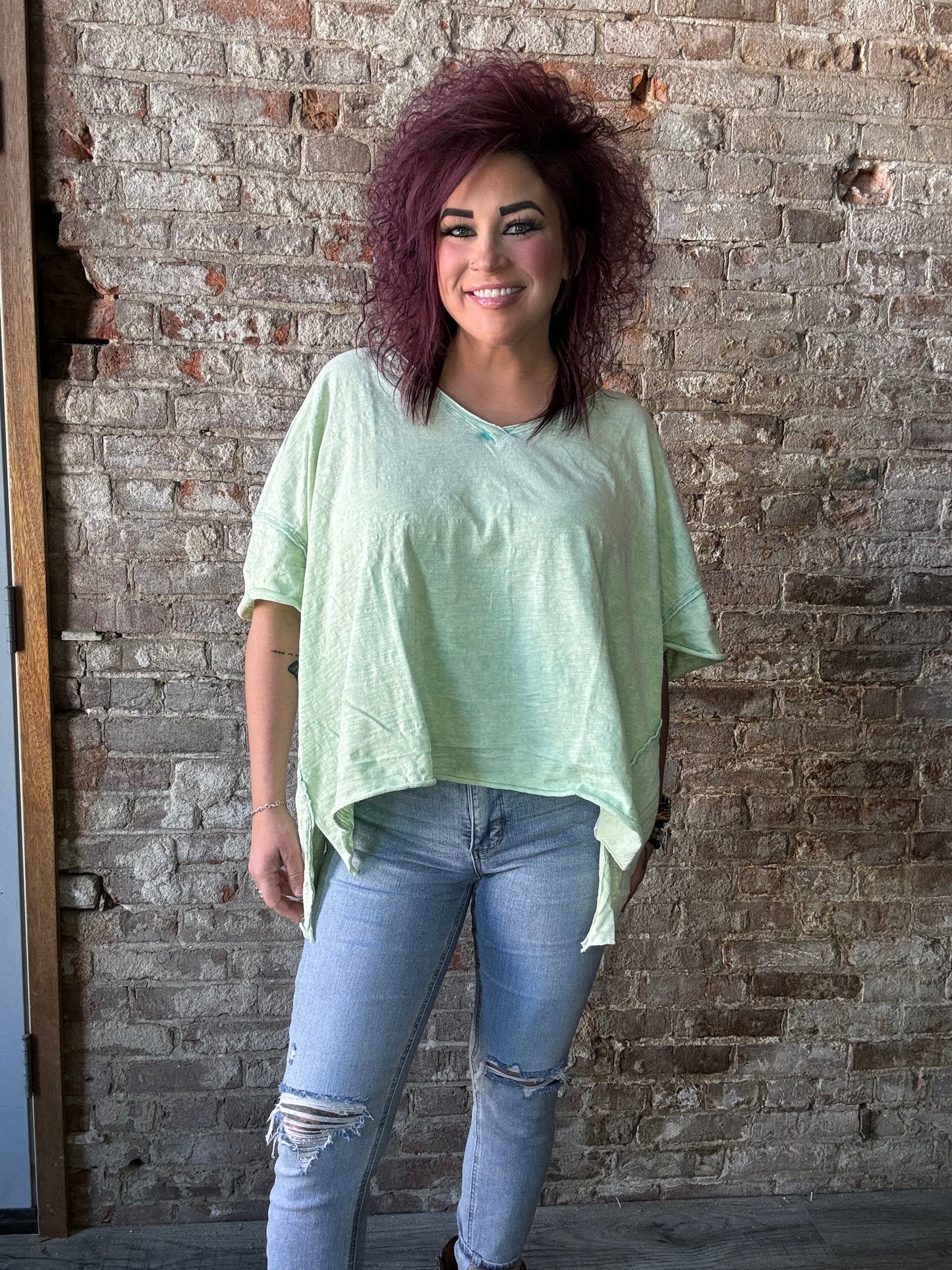Mineral Washed Raw Hem Tee ~ Mint
