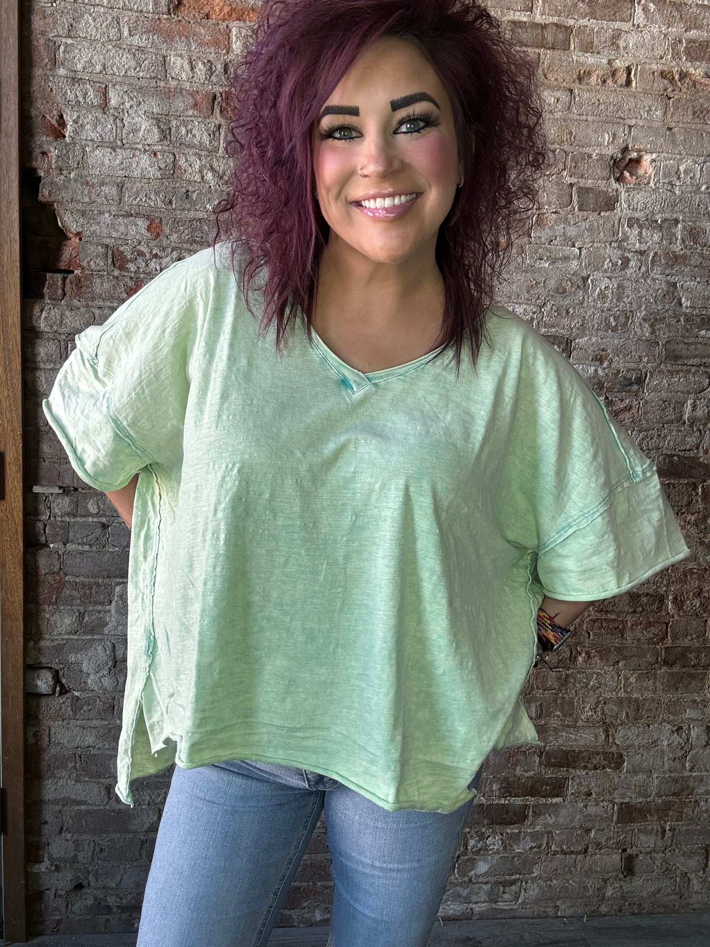 Mineral Washed Raw Hem Tee ~ Mint