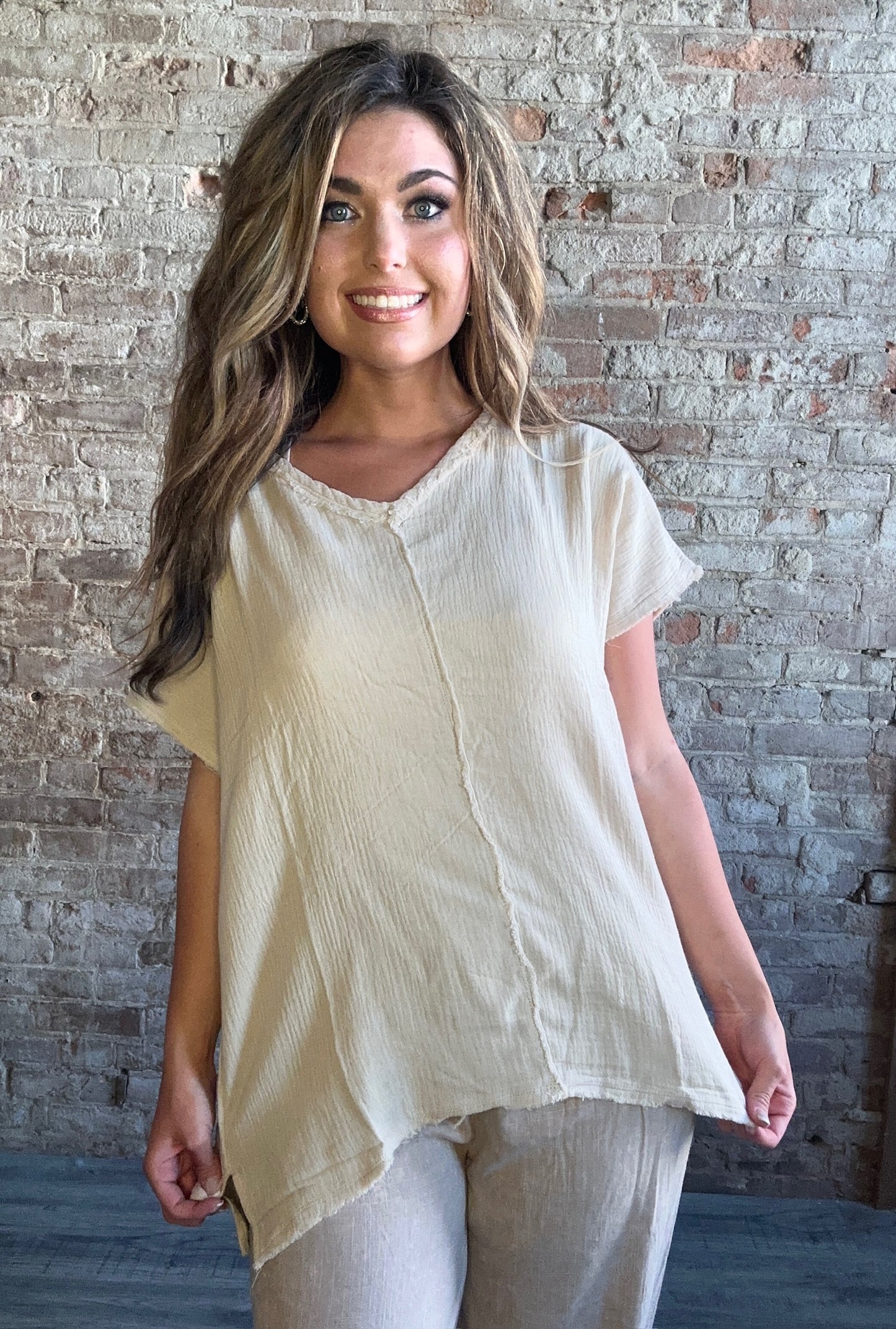 Simple Gauze Knit Top ~ Natural
