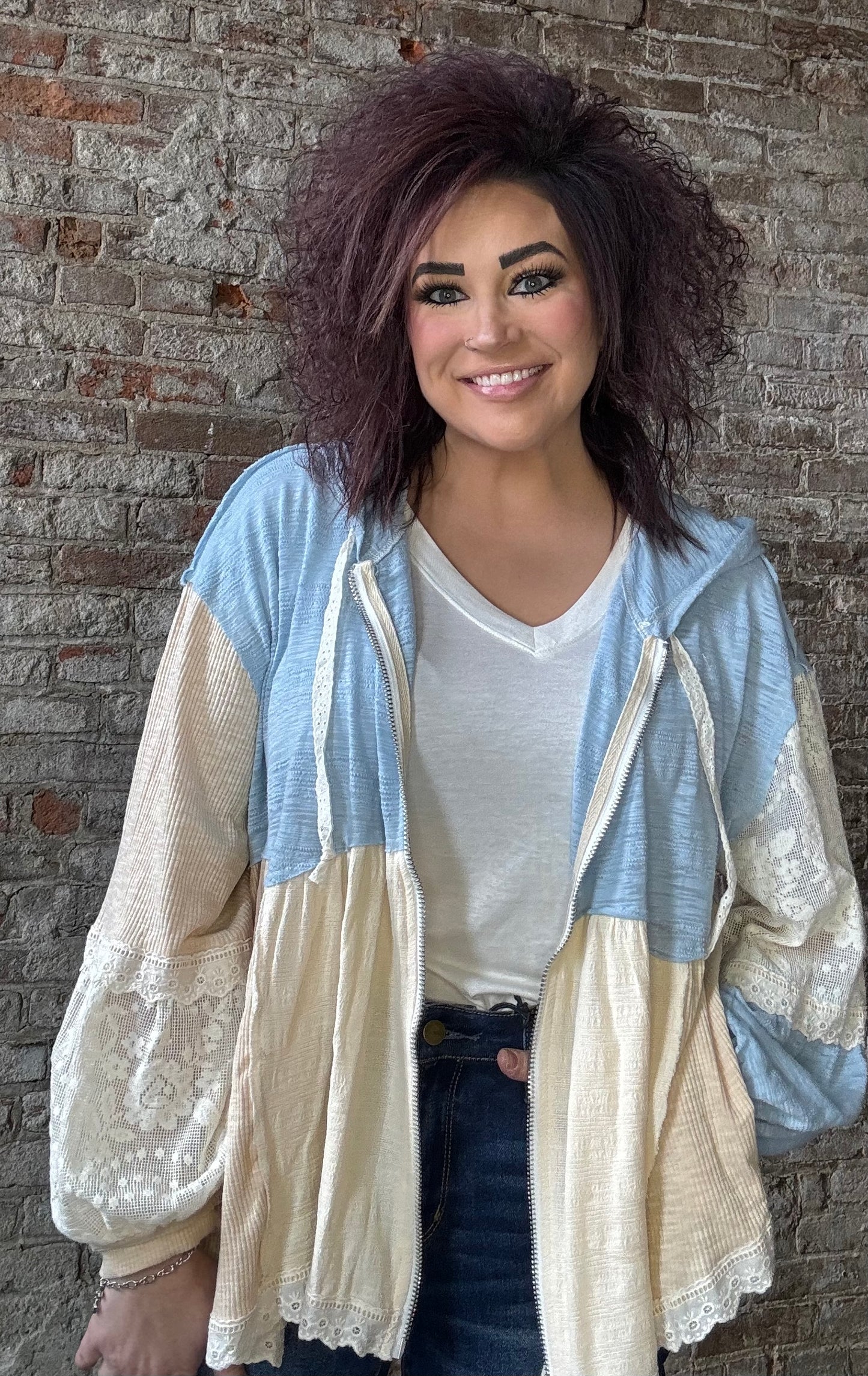 Sweet Loose Fit Multi Textured Jacket~ Blue